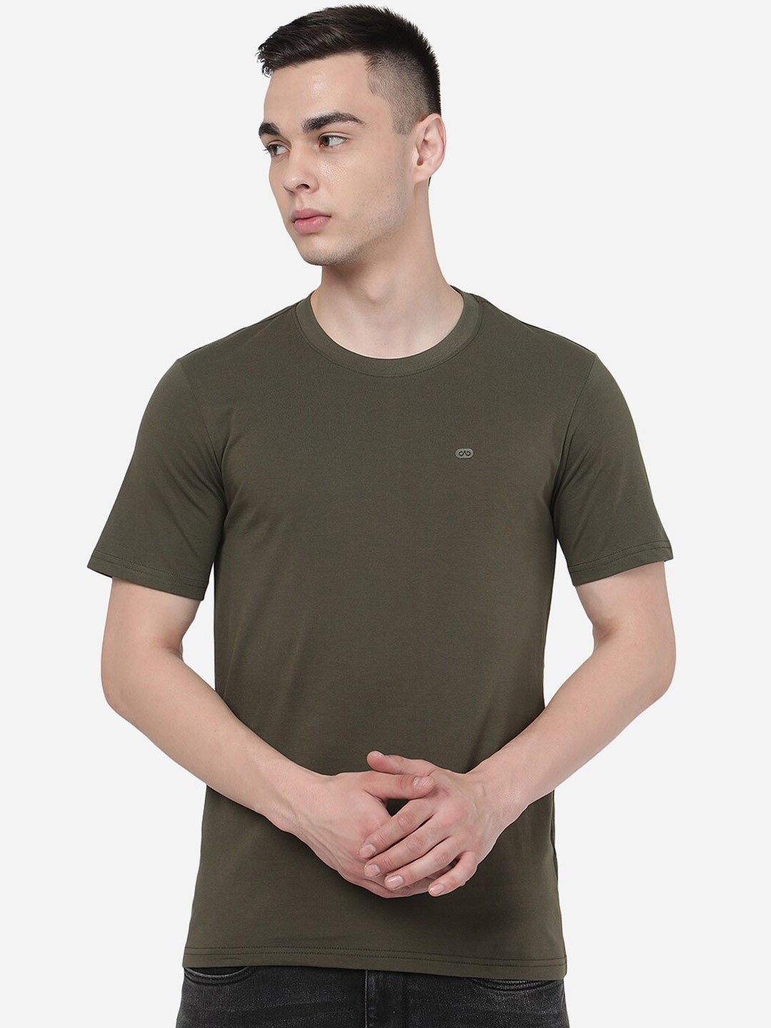 

JADE BLUE Round Neck Slim Fit Pure Cotton T-Shirt, Green
