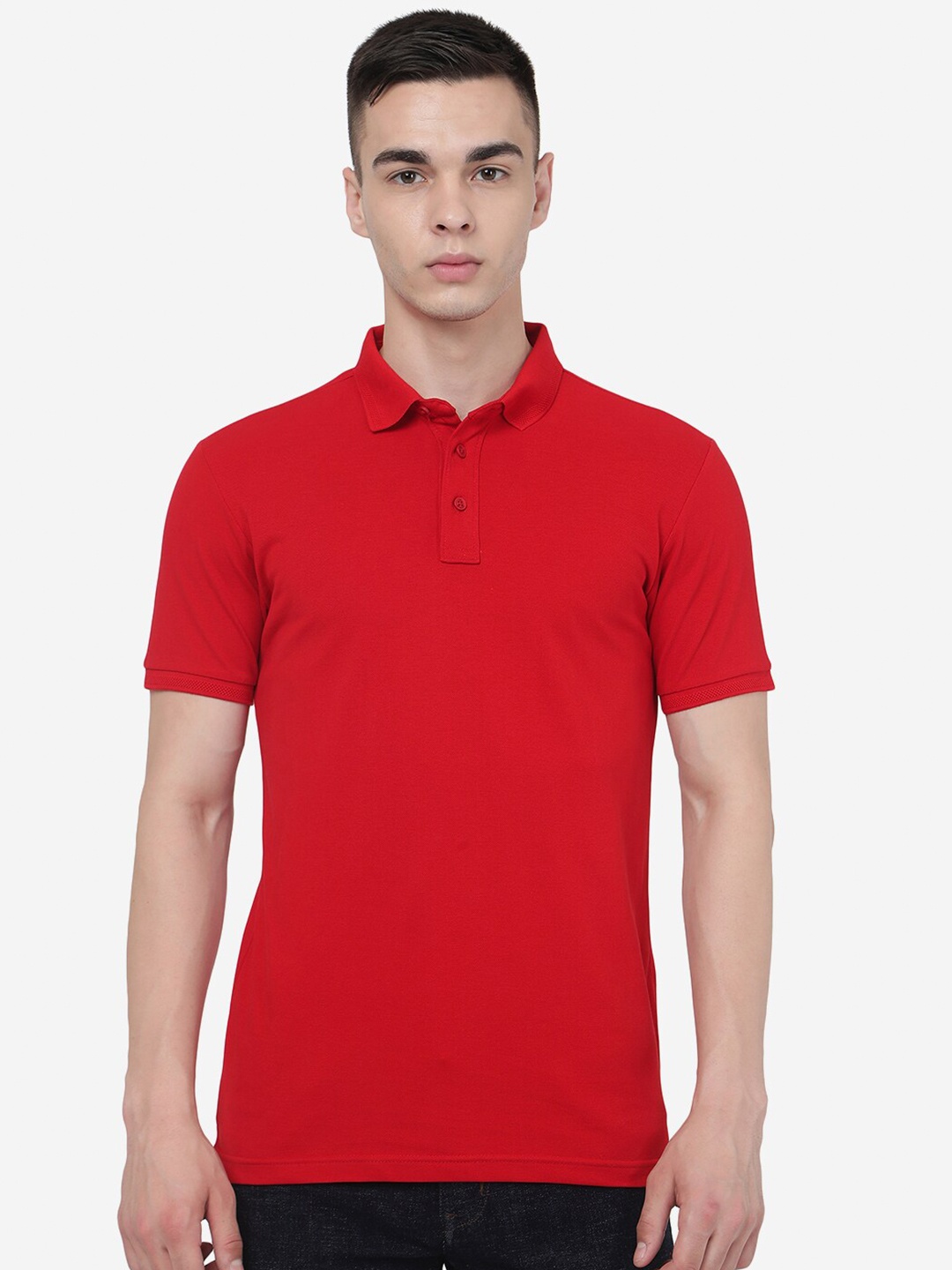 

JADE BLUE Polo Collar Slim Fit Pure Cotton T-Shirt, Red