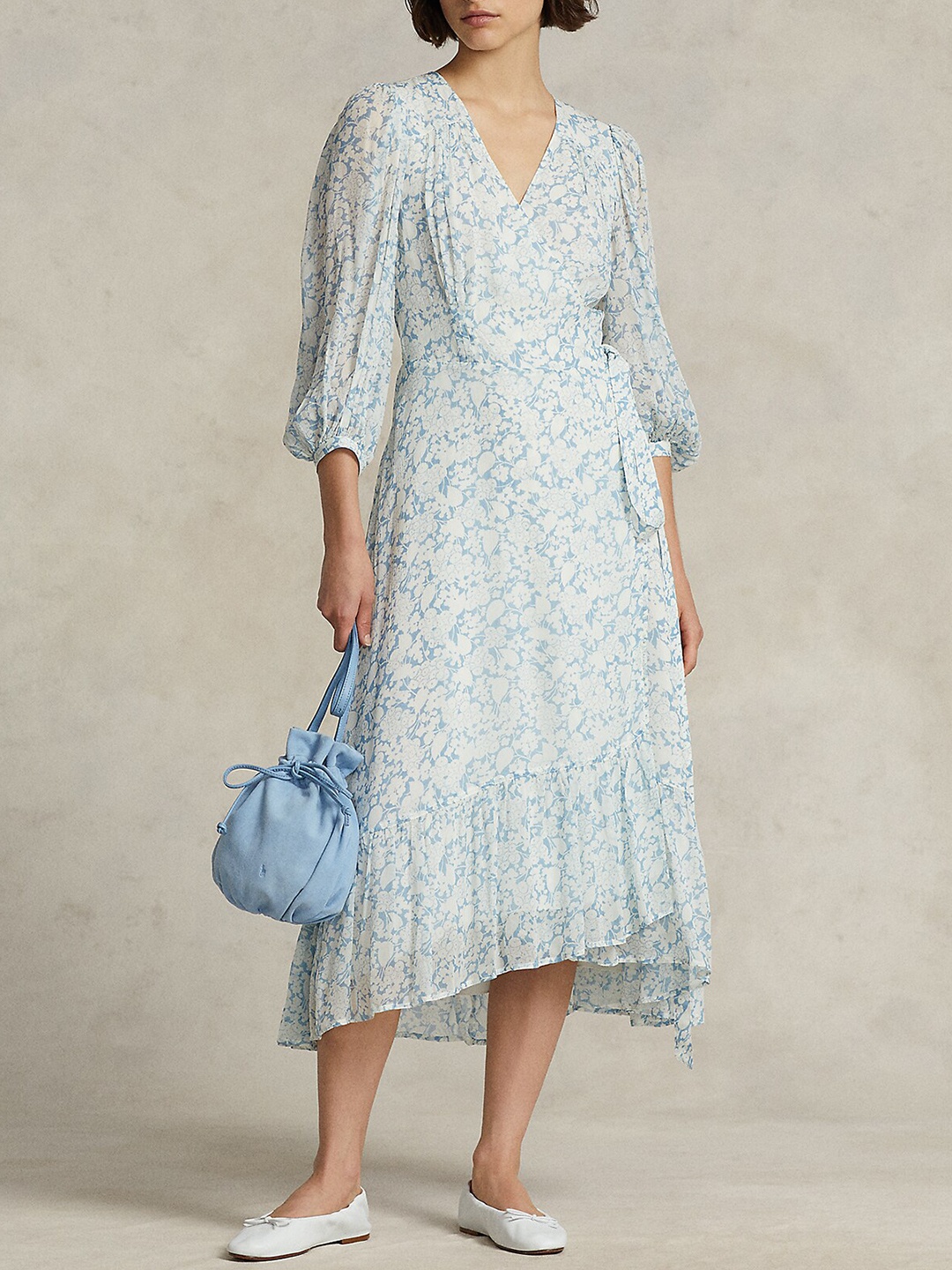 

Polo Ralph Lauren Floral Printed V-Neck Wrap Dress, Blue
