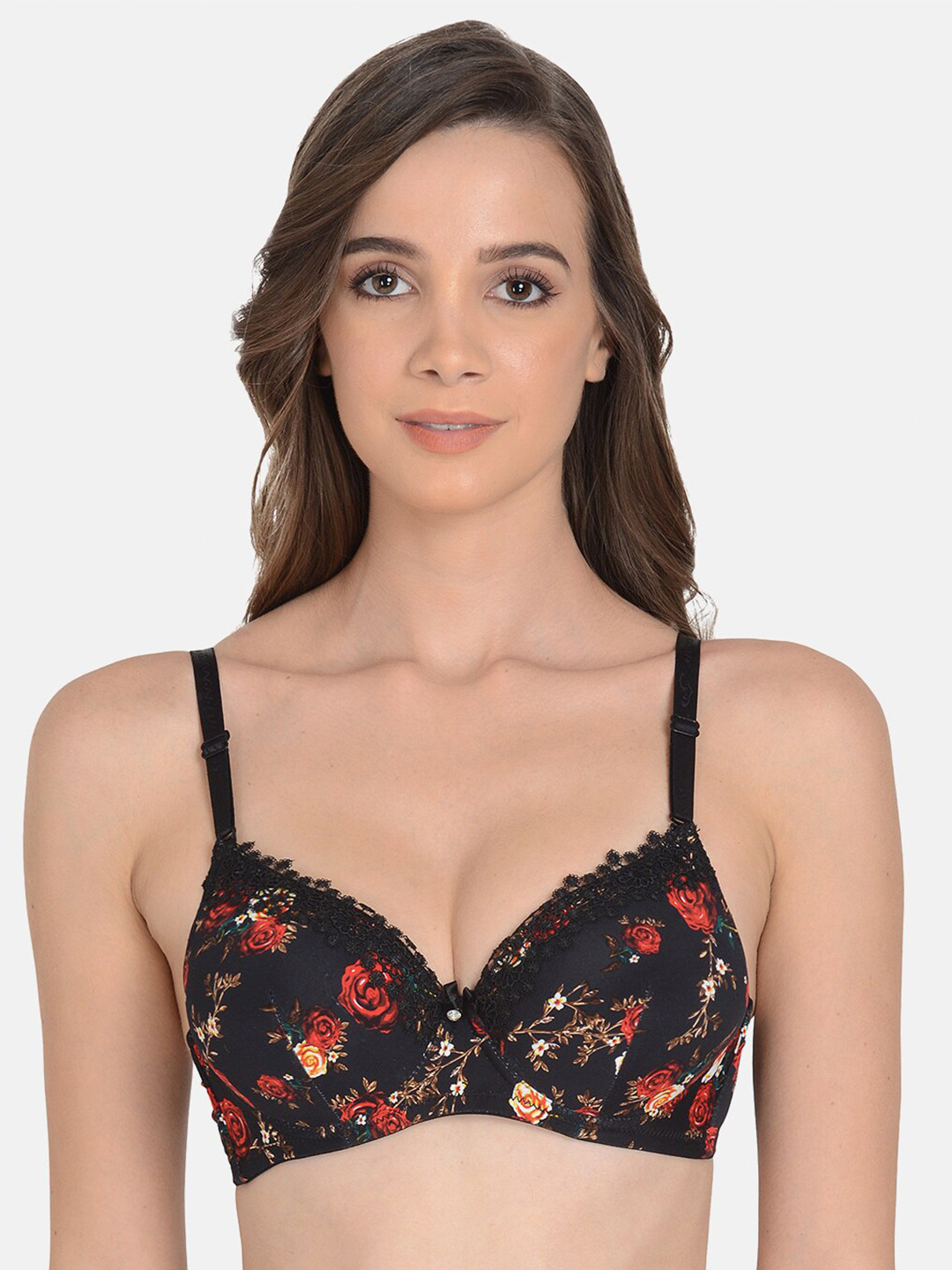 

mod & shy Printed Half Coverage Underwired Heavily Padded All Day Comfort T-shirt Bra, Black