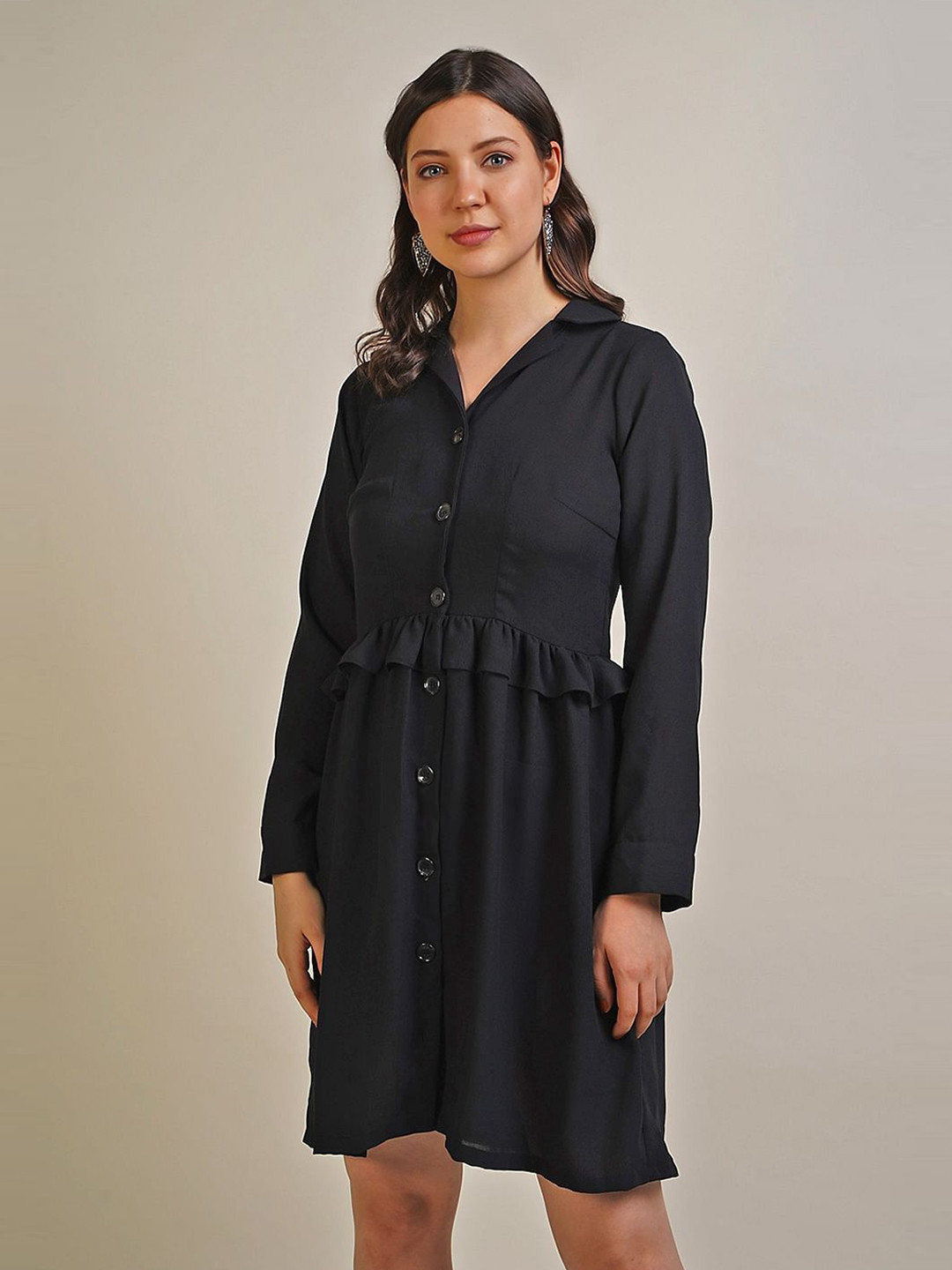 

Taggd Georgette Shirt Dress, Black