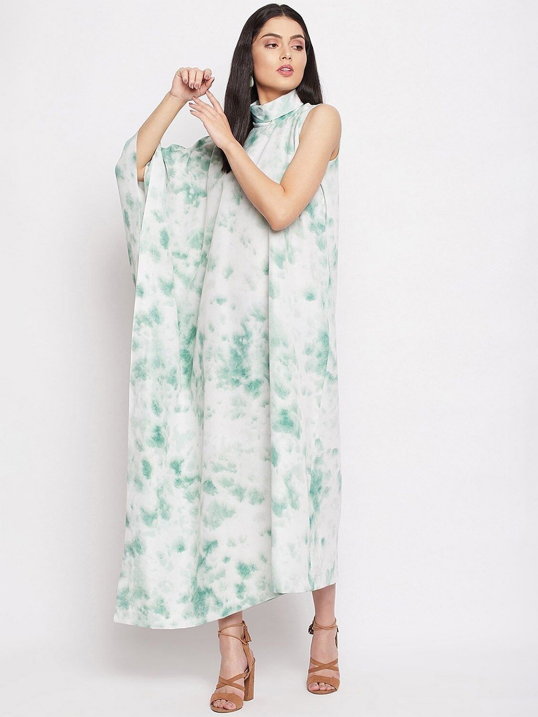 

Taggd Tie And Dye High Neck Maxi Dress, White