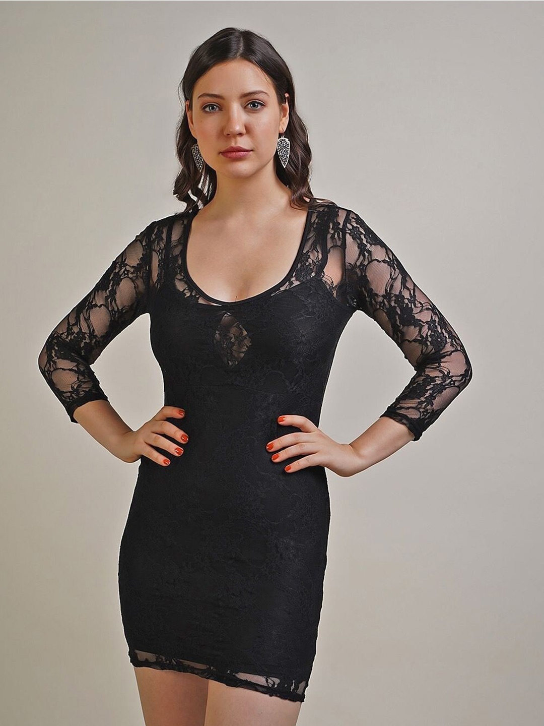 

Taggd Scoop Neck Mini Bodycon Dress, Black