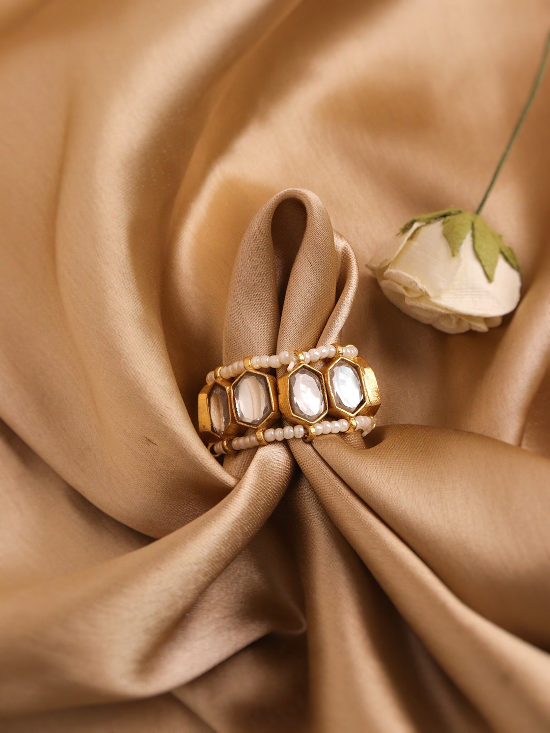 

CURIO COTTAGE Gold-Plated Kundan Studded Ring