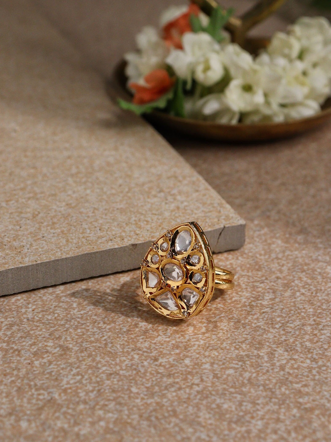 

CURIO COTTAGE Gold-Plated Kundan Ring, White