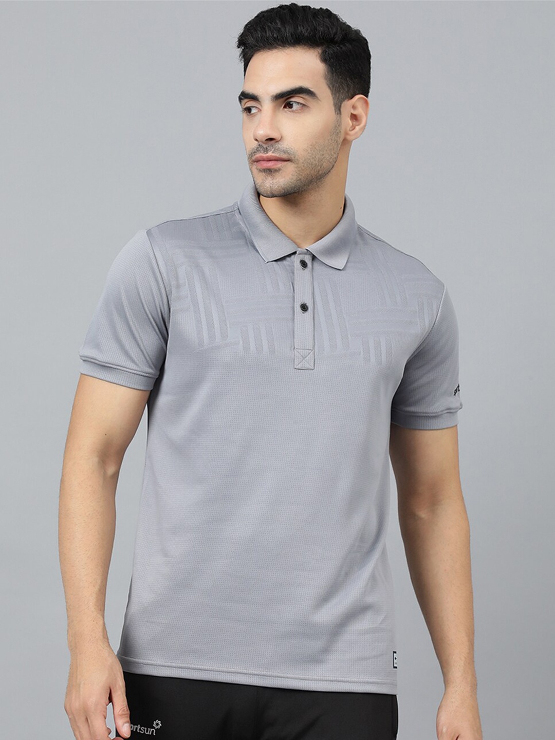 

SPORT SUN Self Design Polo Collar Sports T-shirt, Grey