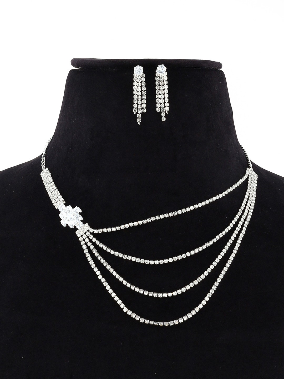

ROFARWORD Silver-Plated Stone-Studded & Beaded Jewellery Set