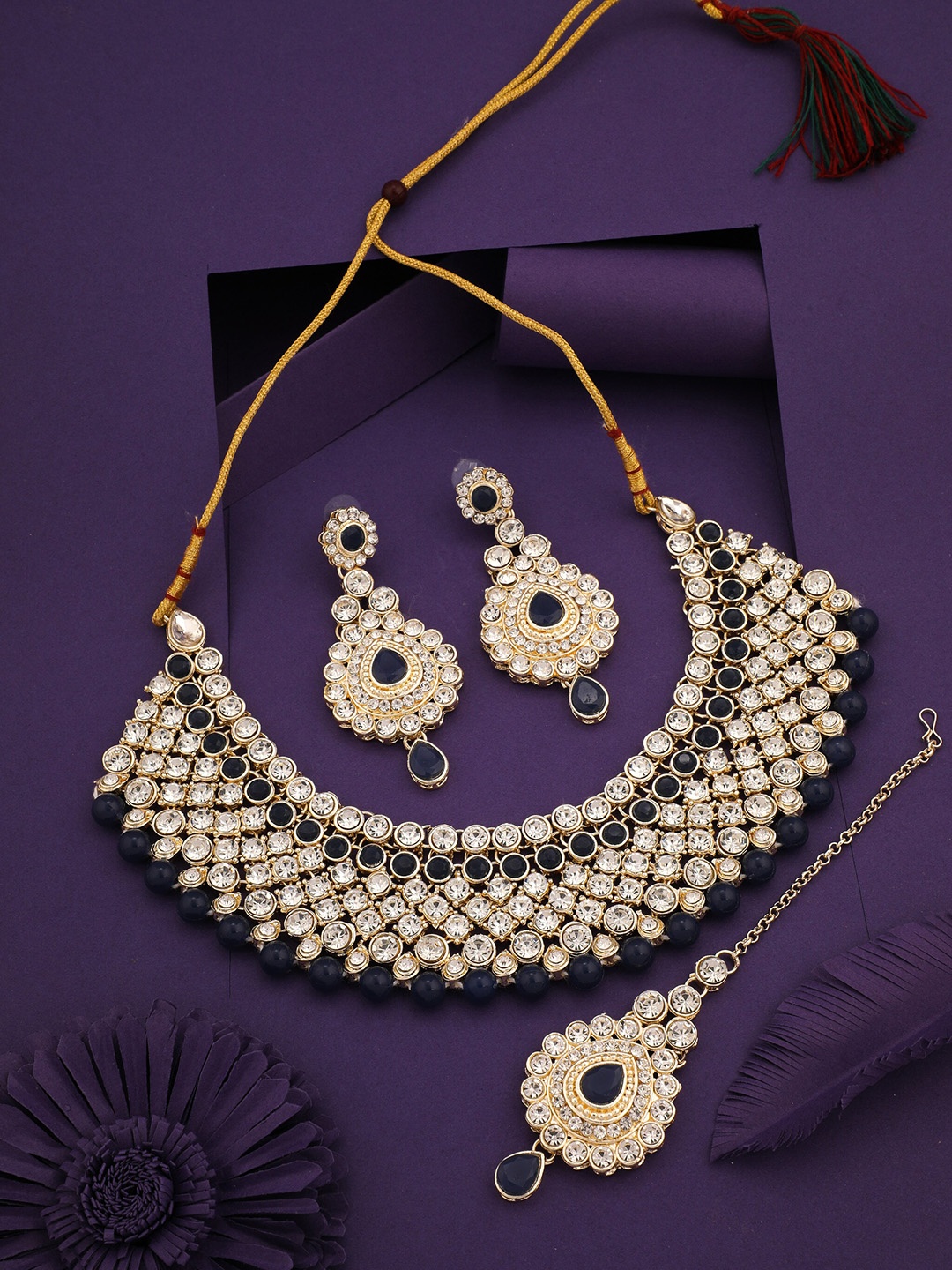 

ROFARWORD Gold-Plated Stone-Studded Jewellery Set With Maangtika