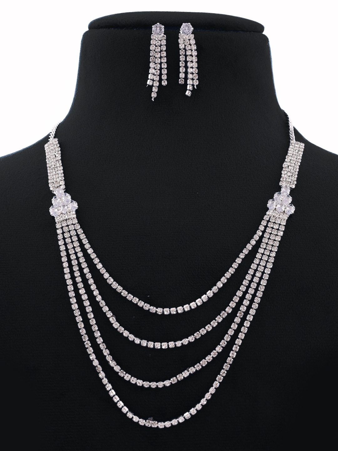 

ROFARWORD Silver-Plated Stone-Studded & Beaded Jewellery Set