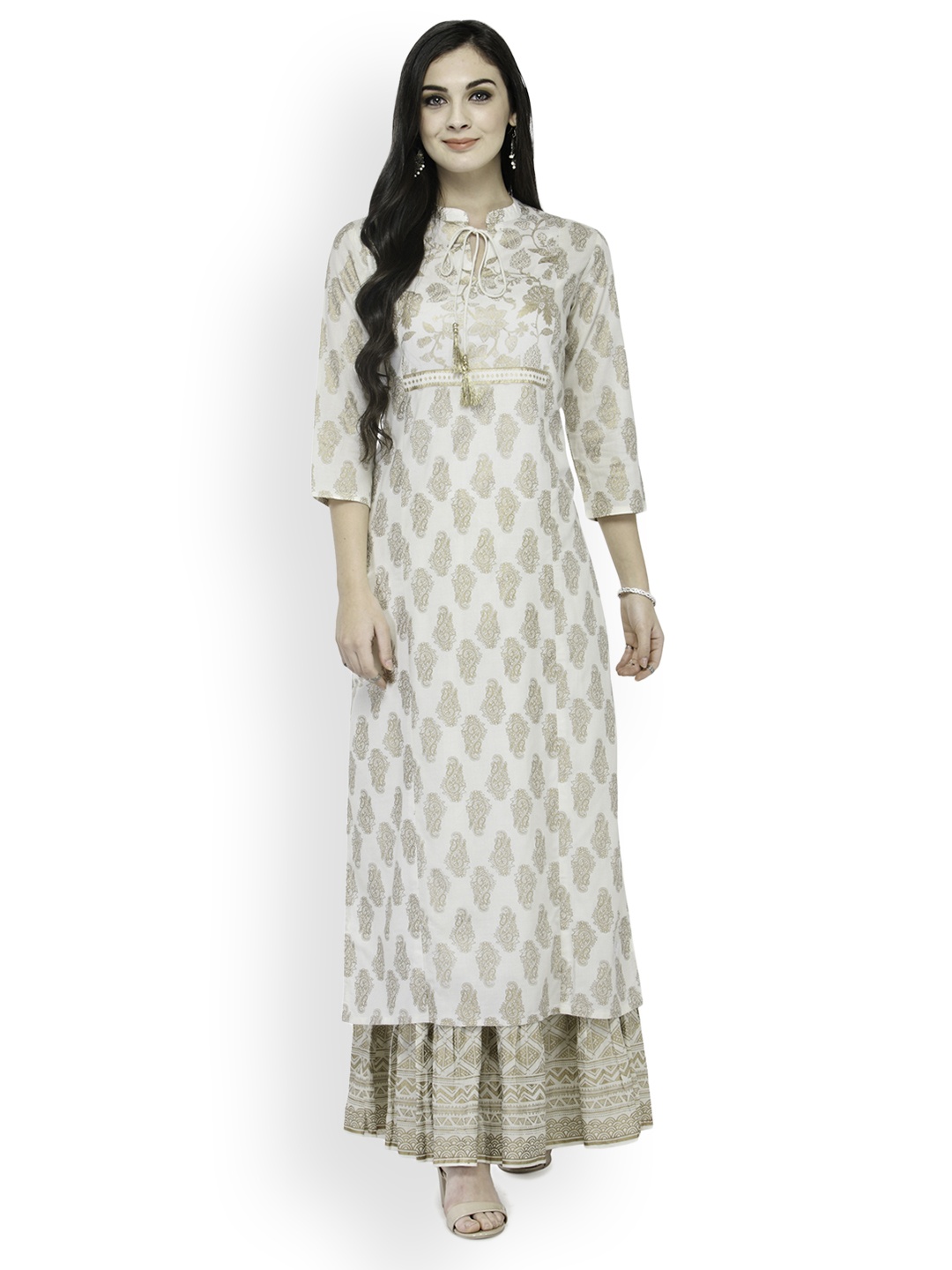 

Varanga Women Off-White & Gold-Toned Printed Straight Kurta