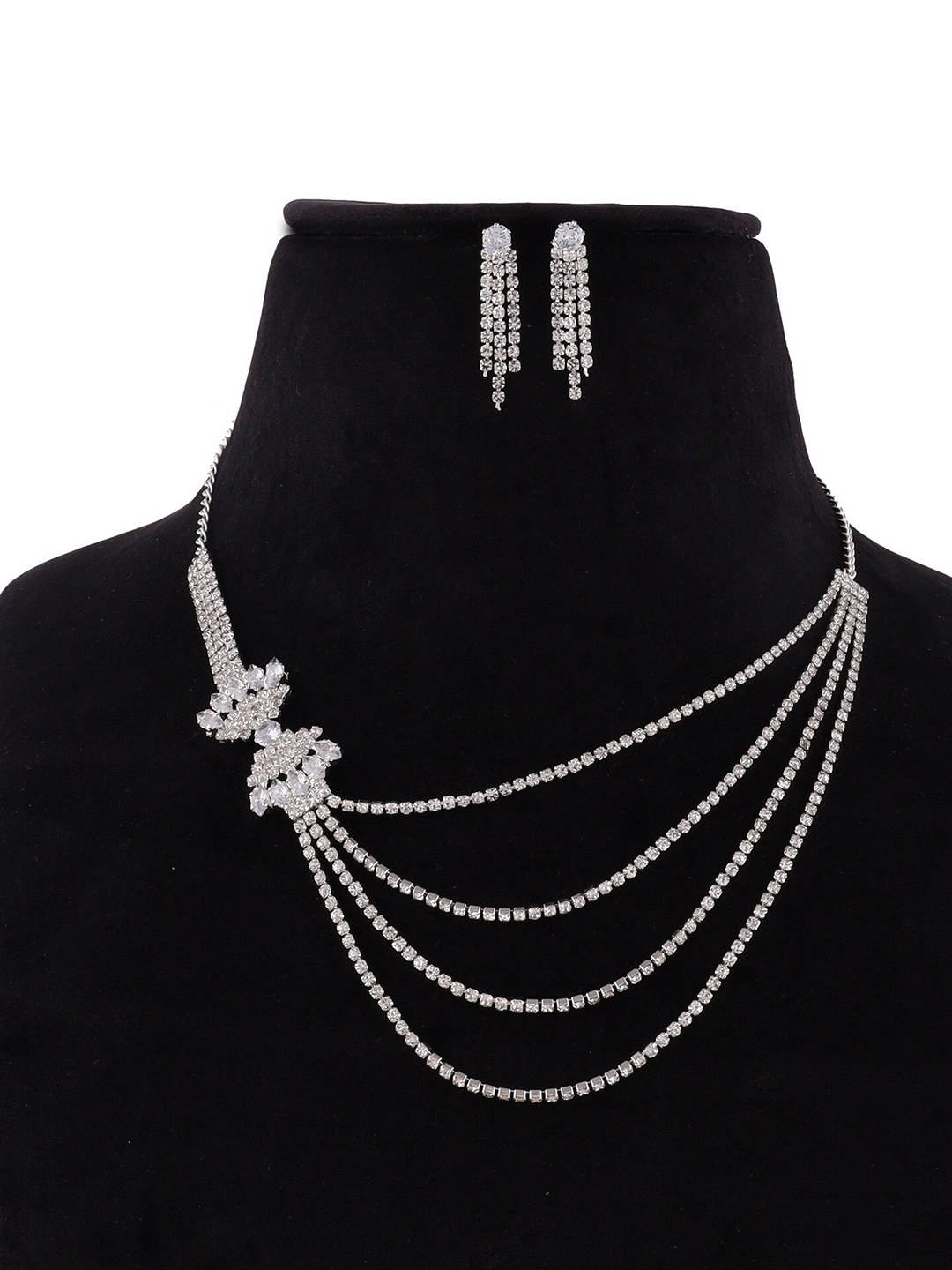 

ROFARWORD Silver-Plated Stone-Studded Jewellery Set