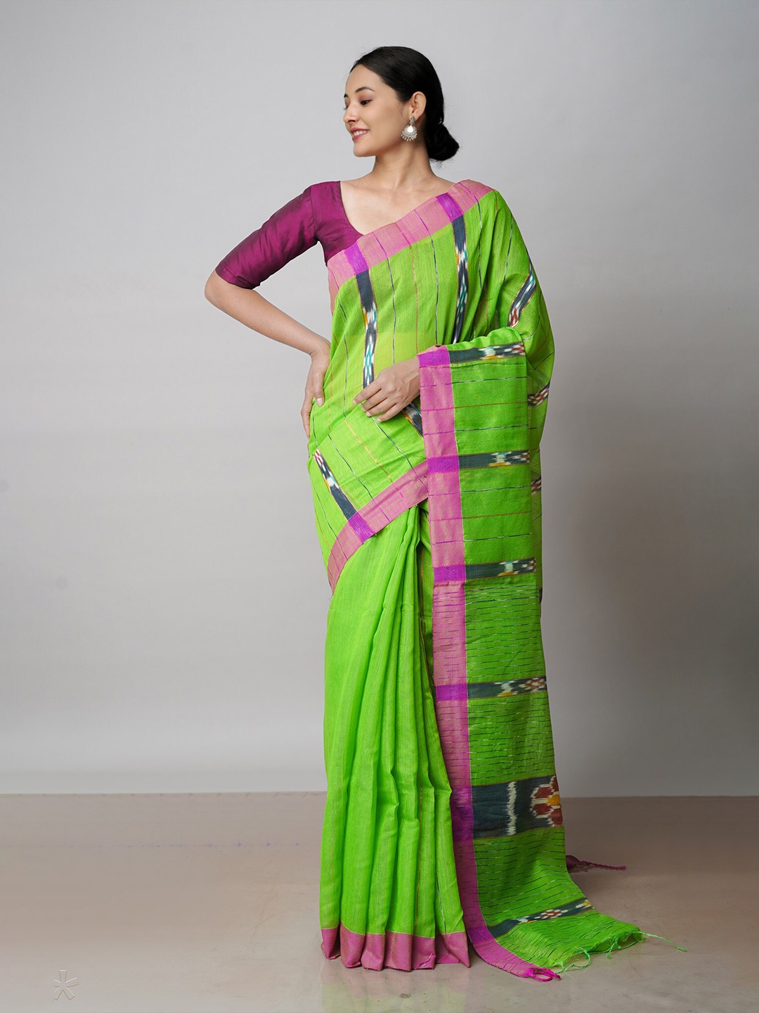 

Unnati Silks Zari Pure Cotton Handloom Sambalpuri Saree, Green