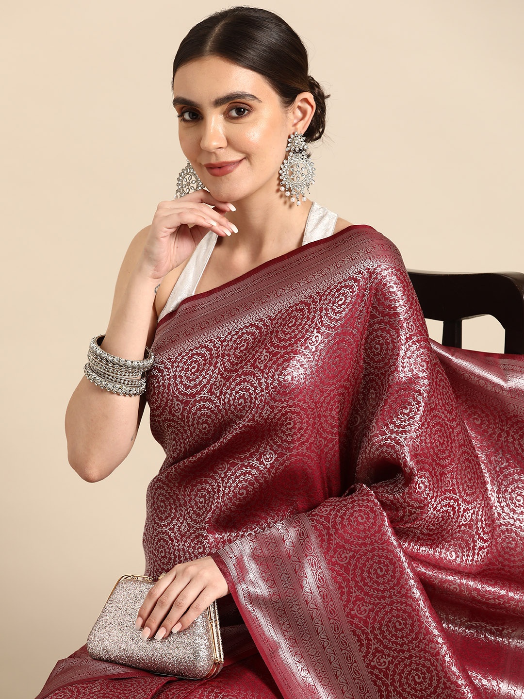 

SAARYA Ethnic Motifs Zari Kanjeevaram Saree, Red