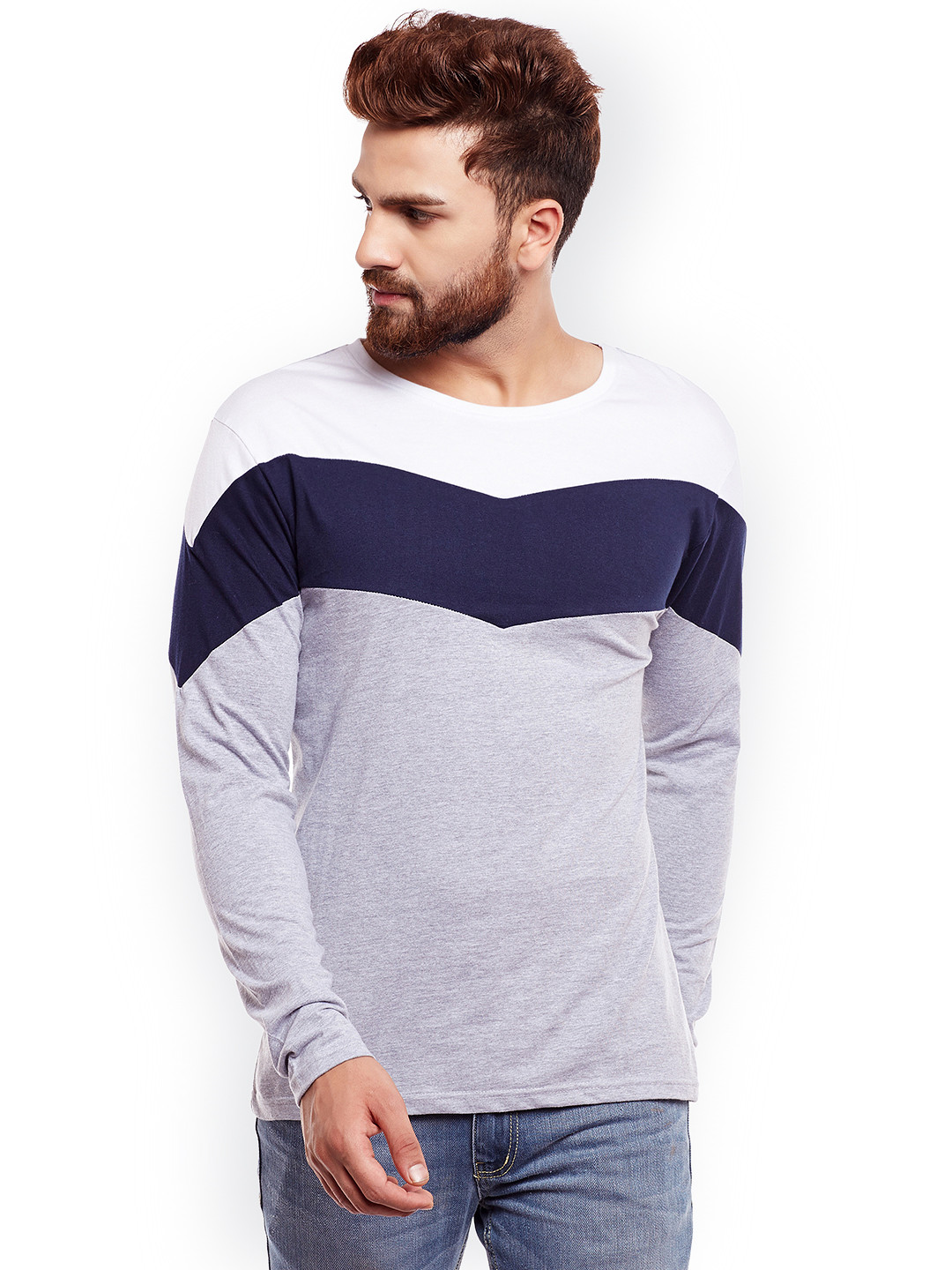 

The Dry State Men Grey Colourblocked Round Neck T-shirt