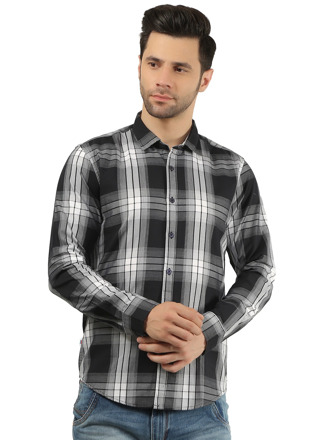 

TIM PARIS Standard Tartan Checks Casual Shirt, Black