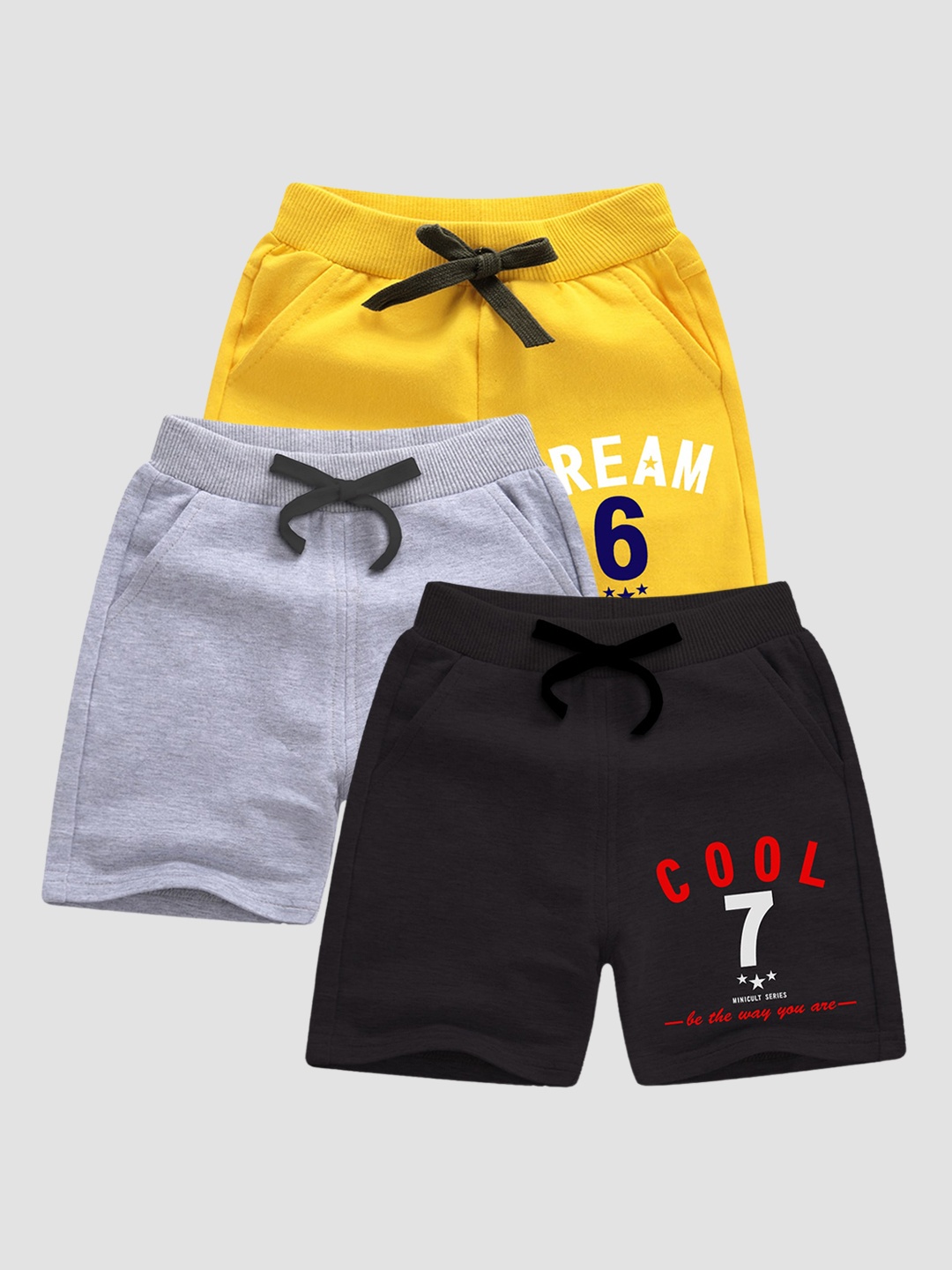 

x2o Boys Pack Of 3 Typography Printed Shorts, Yellow