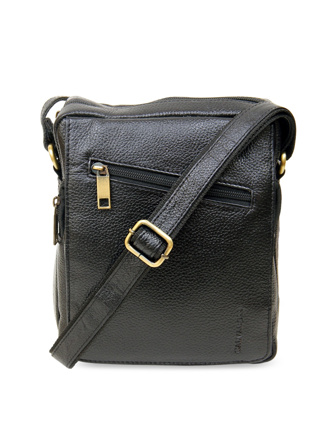 

Calvadoss Textured Leather Structured Sling Bag, Black