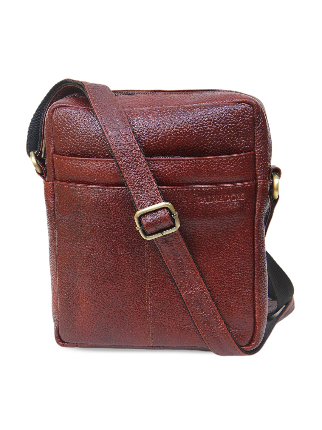 

Calvadoss Textured Leather Structured Sling Bag, Brown