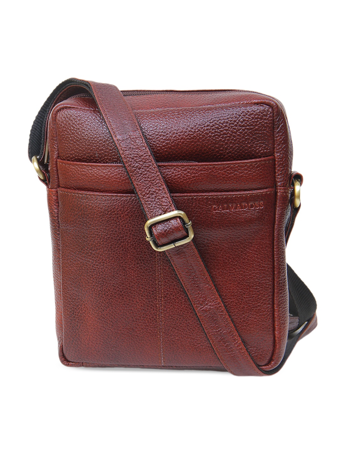 

Calvadoss Textured Leather Structured Sling Bag, Brown