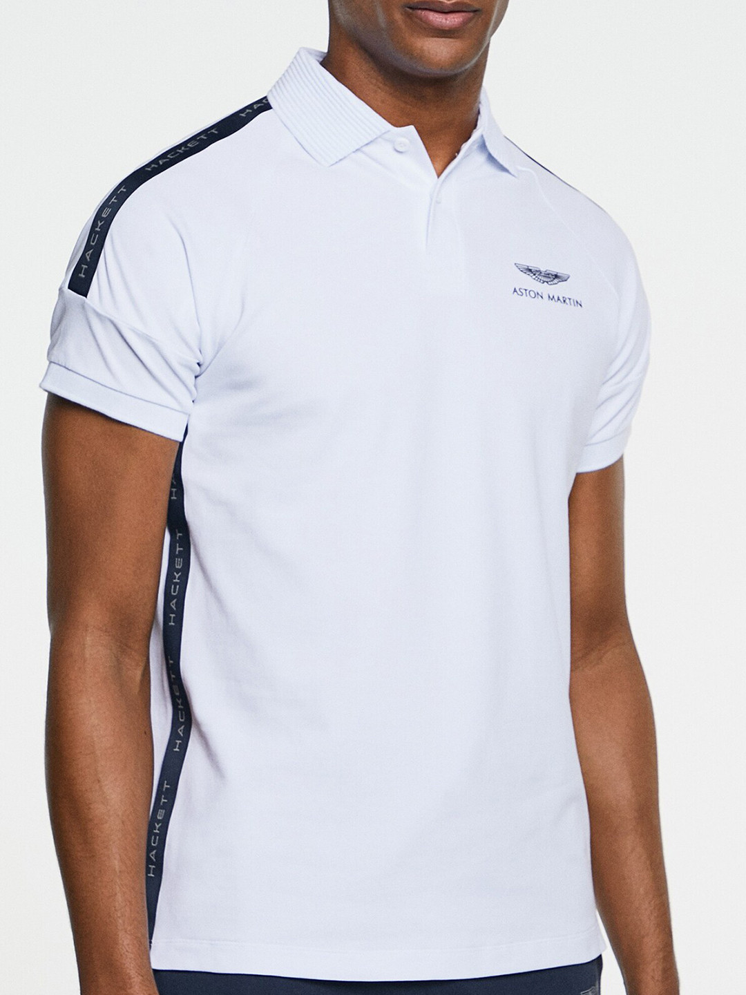

HACKETT LONDON Typography Printed Polo Collar Extended Sleeves Cotton T-shirt, White