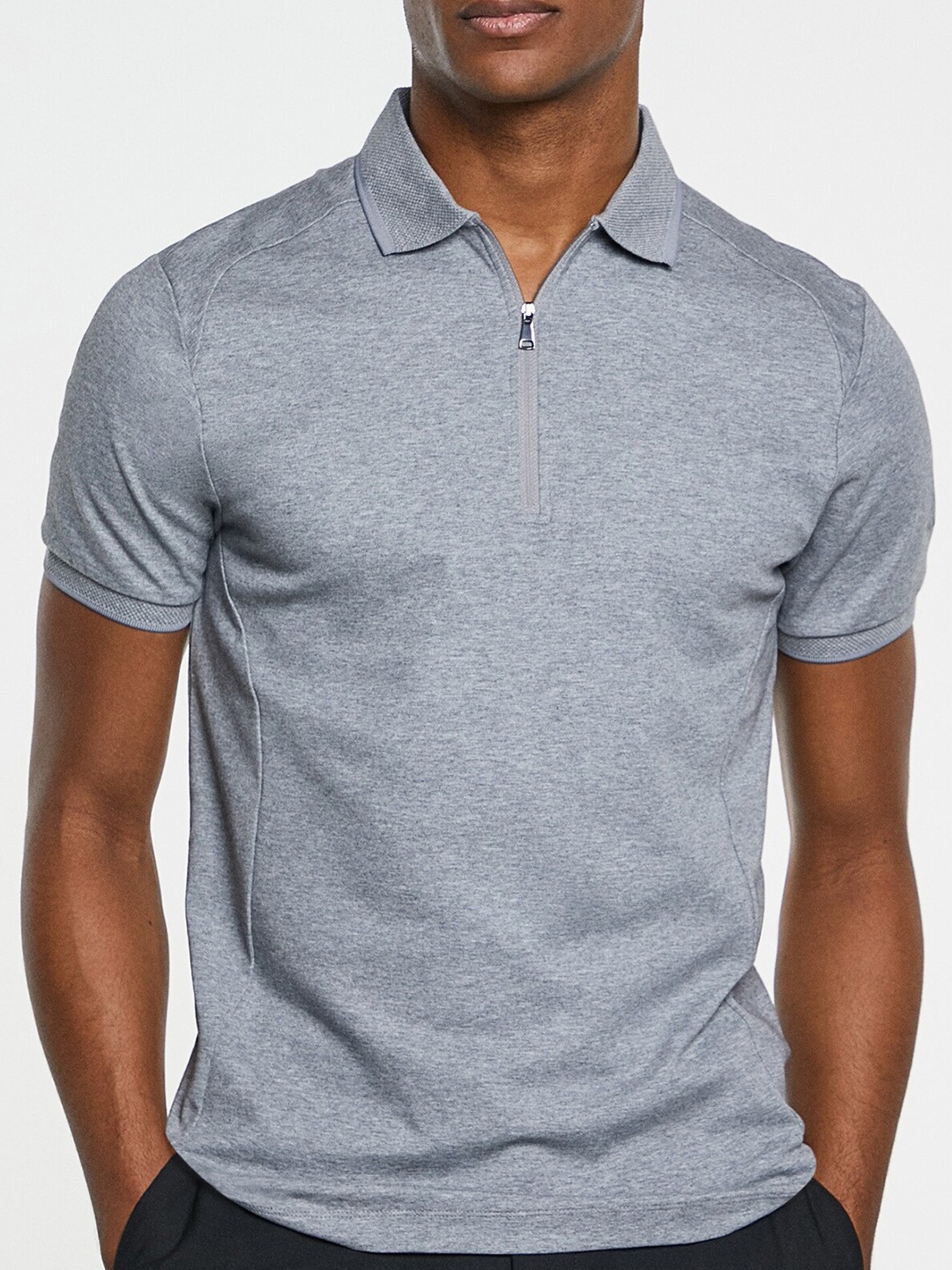 

HACKETT LONDON Polo Collar Cotton T-shirt, Grey melange