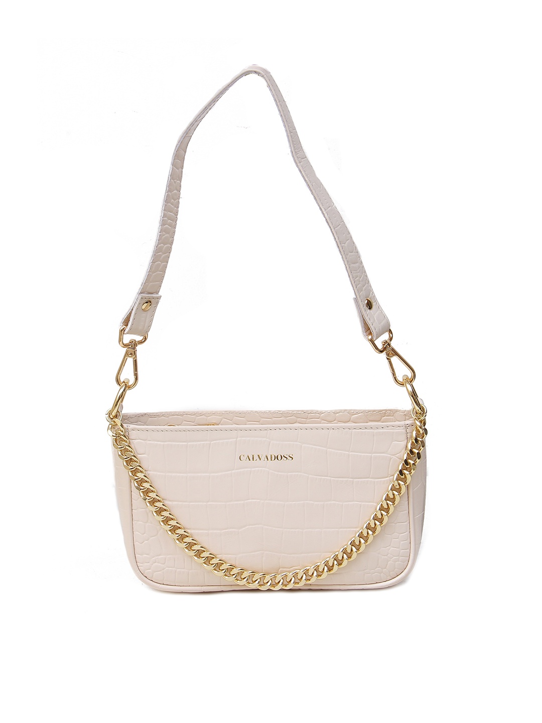 

Calvadoss Leather Textured Half Moon Shoulder Bag, Off white