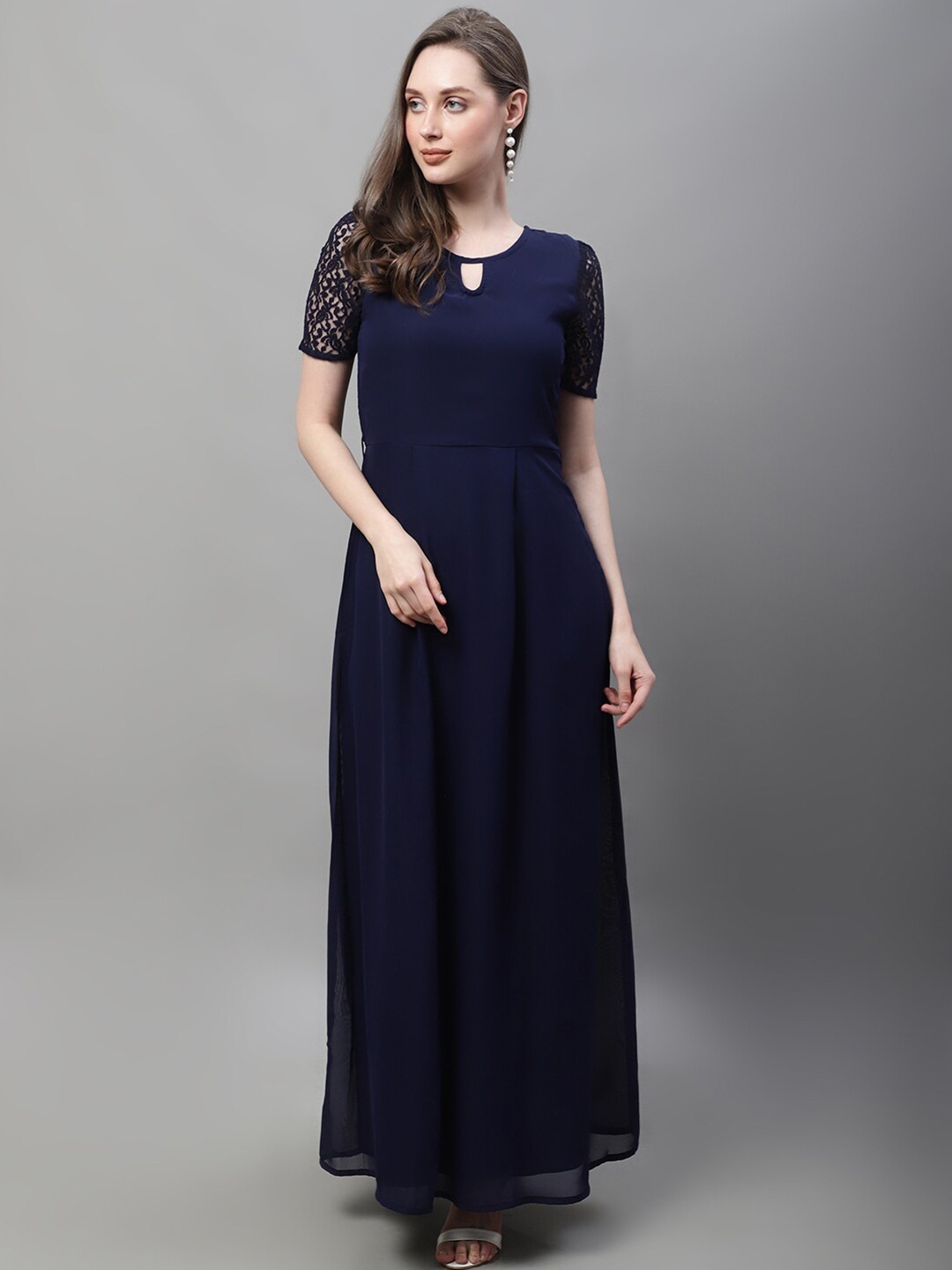 

La Zoire Keyhole Neck Georgette Maxi Dress, Navy blue
