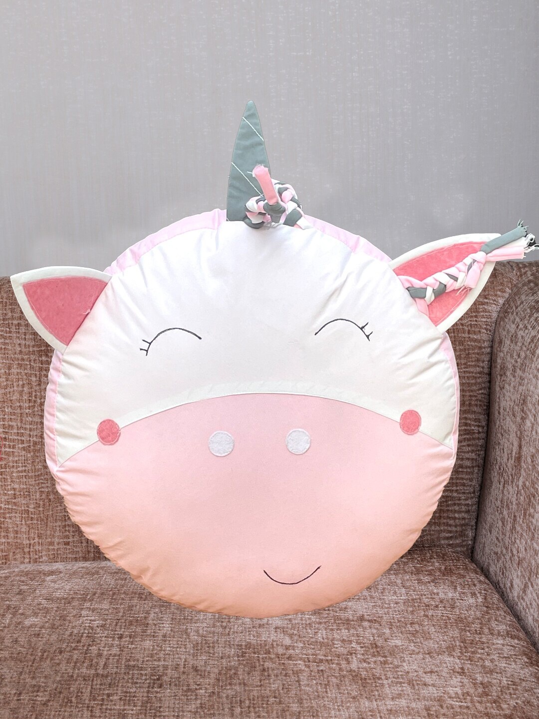 

My Gift Booth Kids Pink & White Round Shape Cotton Pre-Filled Cushion