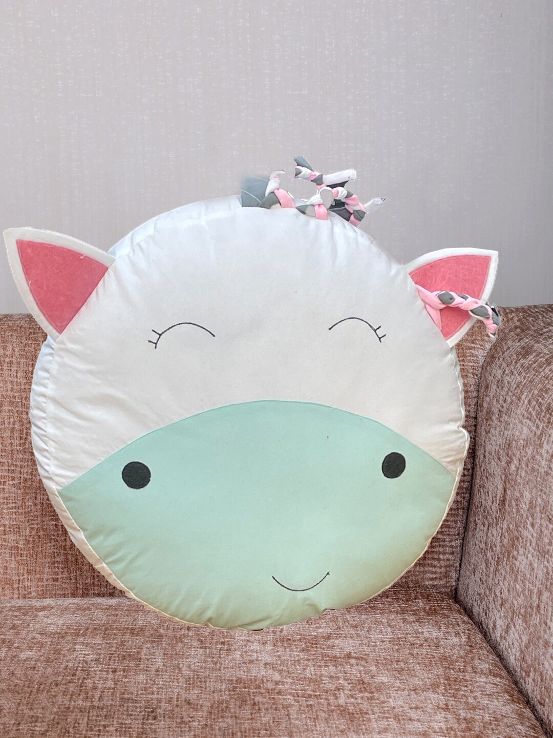 

My Gift Booth Kids Sea Green & White Round Shape Cotton Pre-Filled Cushion