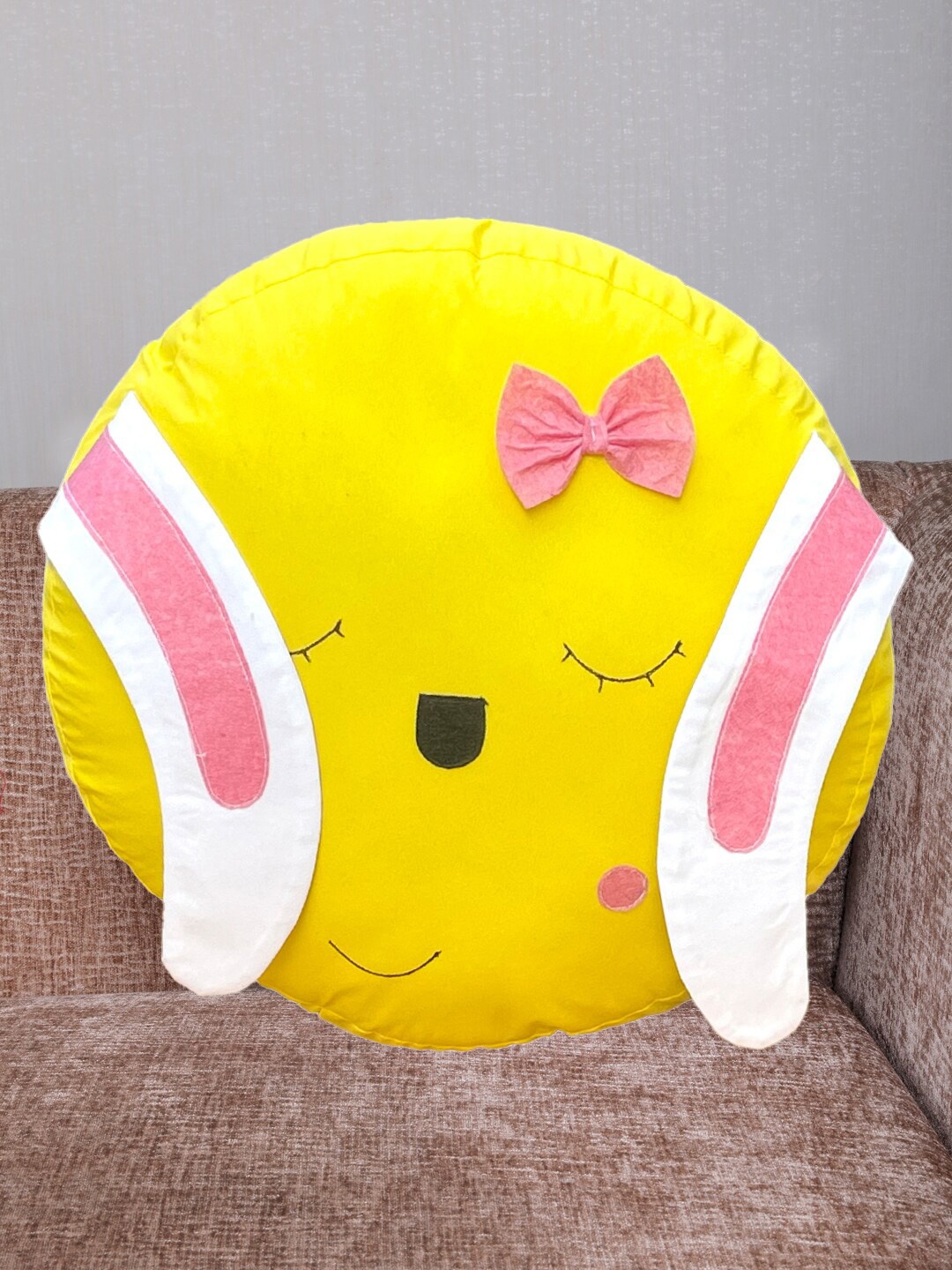 

My Gift Booth Kids Yellow & Pink Round Shape Cotton Pre-Filled Cushion