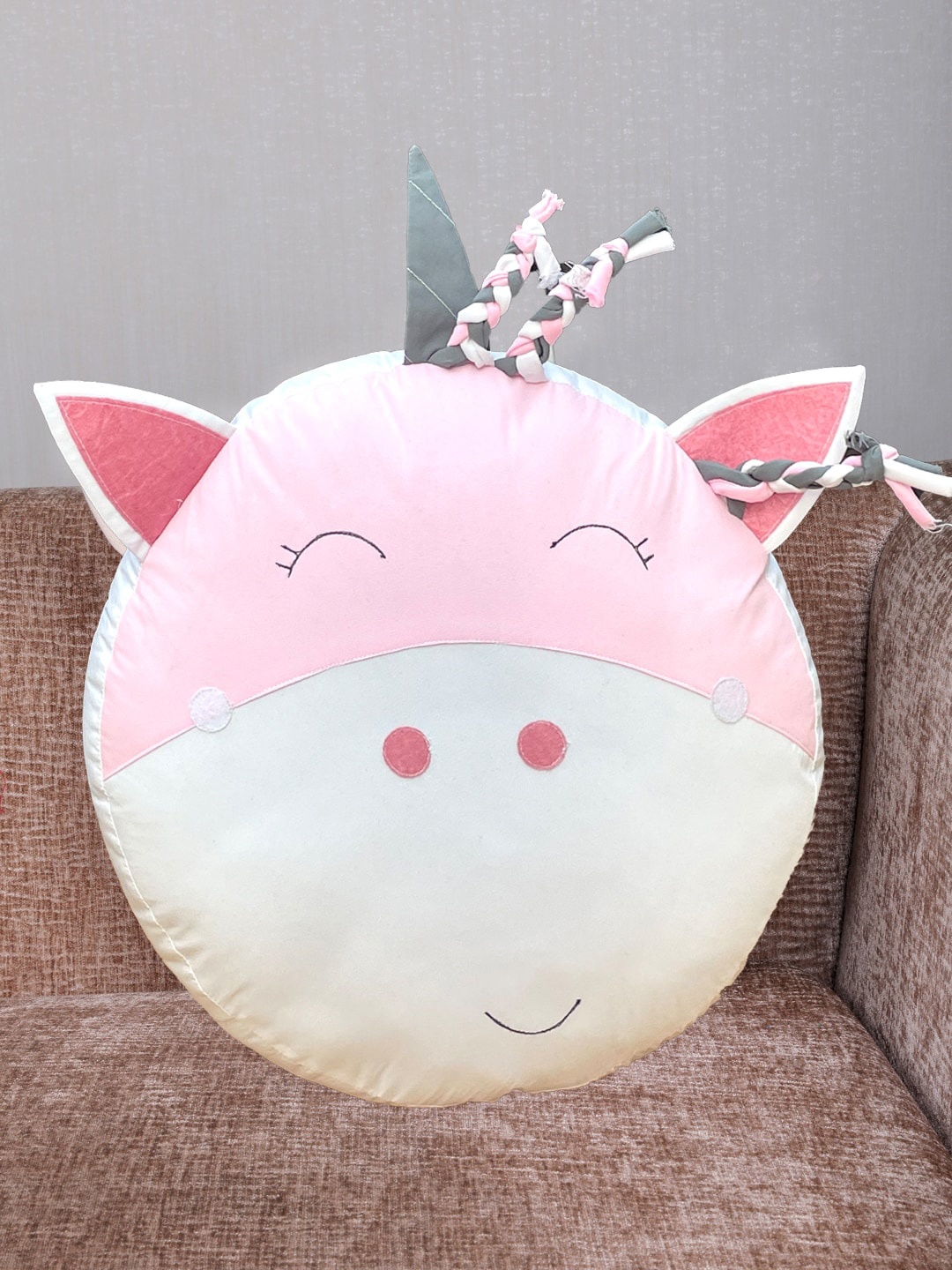 

My Gift Booth Kids Pink & White Round Shape Cotton Pre-Filled Cushion