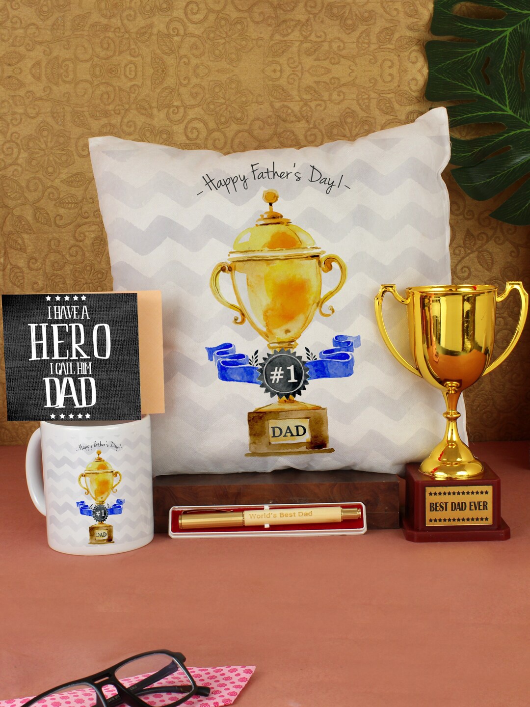 

TIED RIBBONS White & Yellow 5 Pieces Printed Fathers Day Gift Set