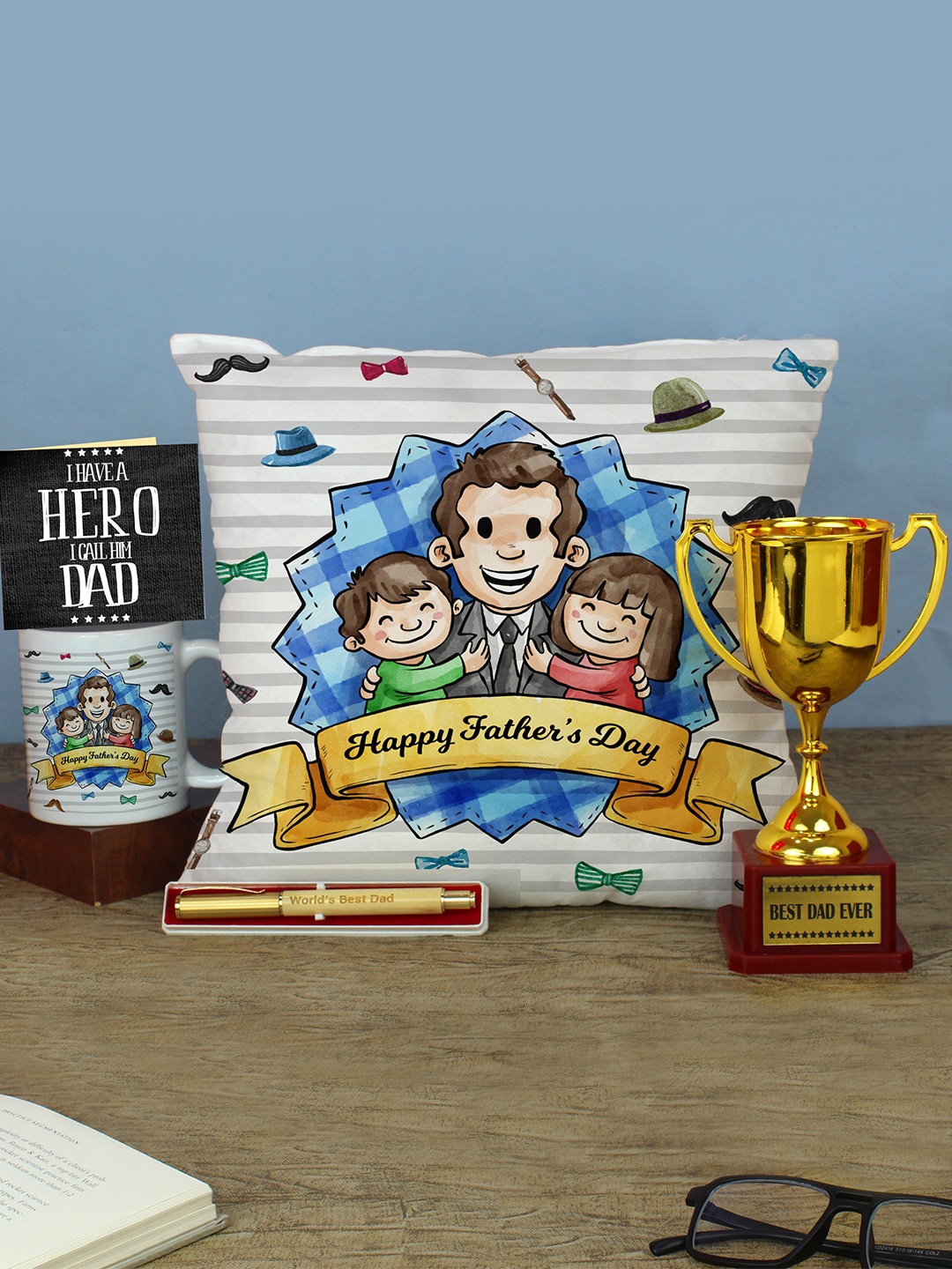 

TIED RIBBONS White & Blue 5-Pieces Printed Fathers Day Gift Set