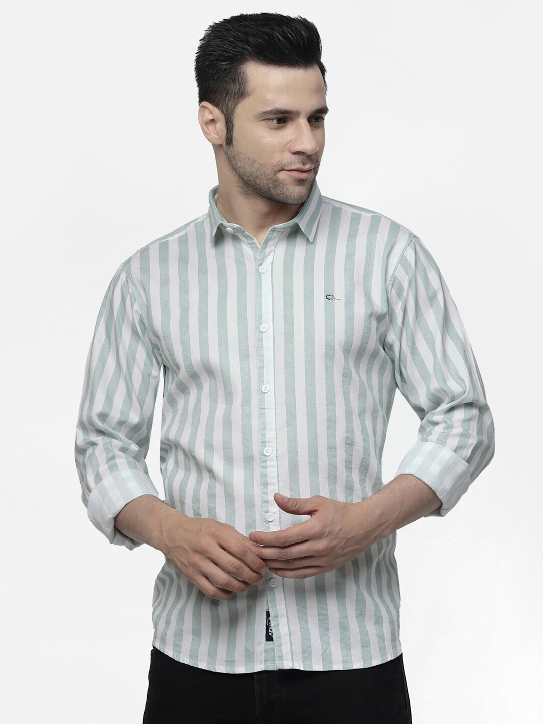 

ADWYN PETER Striped Cotton Casual Shirt, Green