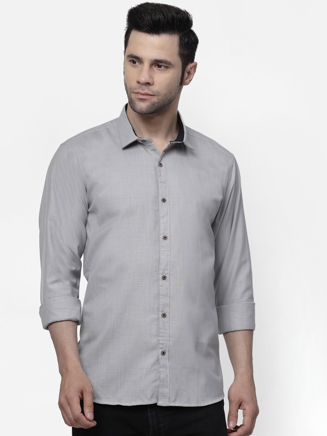 

ADWYN PETER Spread Collar Cotton Casual Shirt, Grey