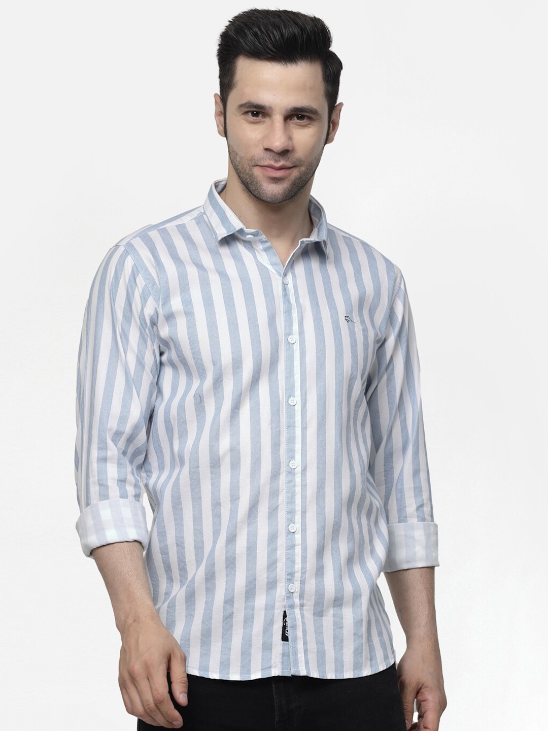 

ADWYN PETER New Vertical Striped Opaque Casual Cotton Shirt, Blue