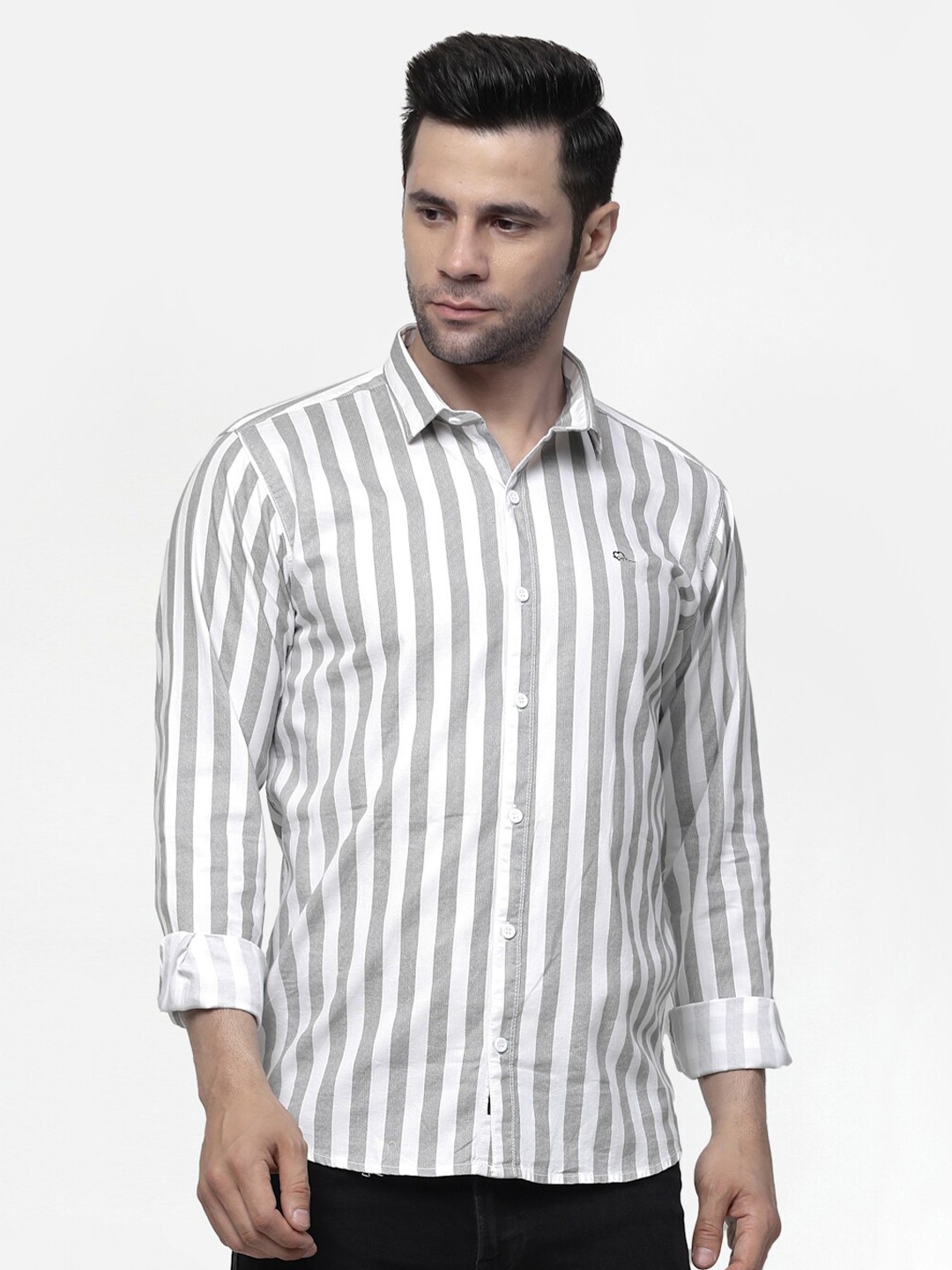 

ADWYN PETER New Vertical Striped Opaque Casual Cotton Shirt, Grey