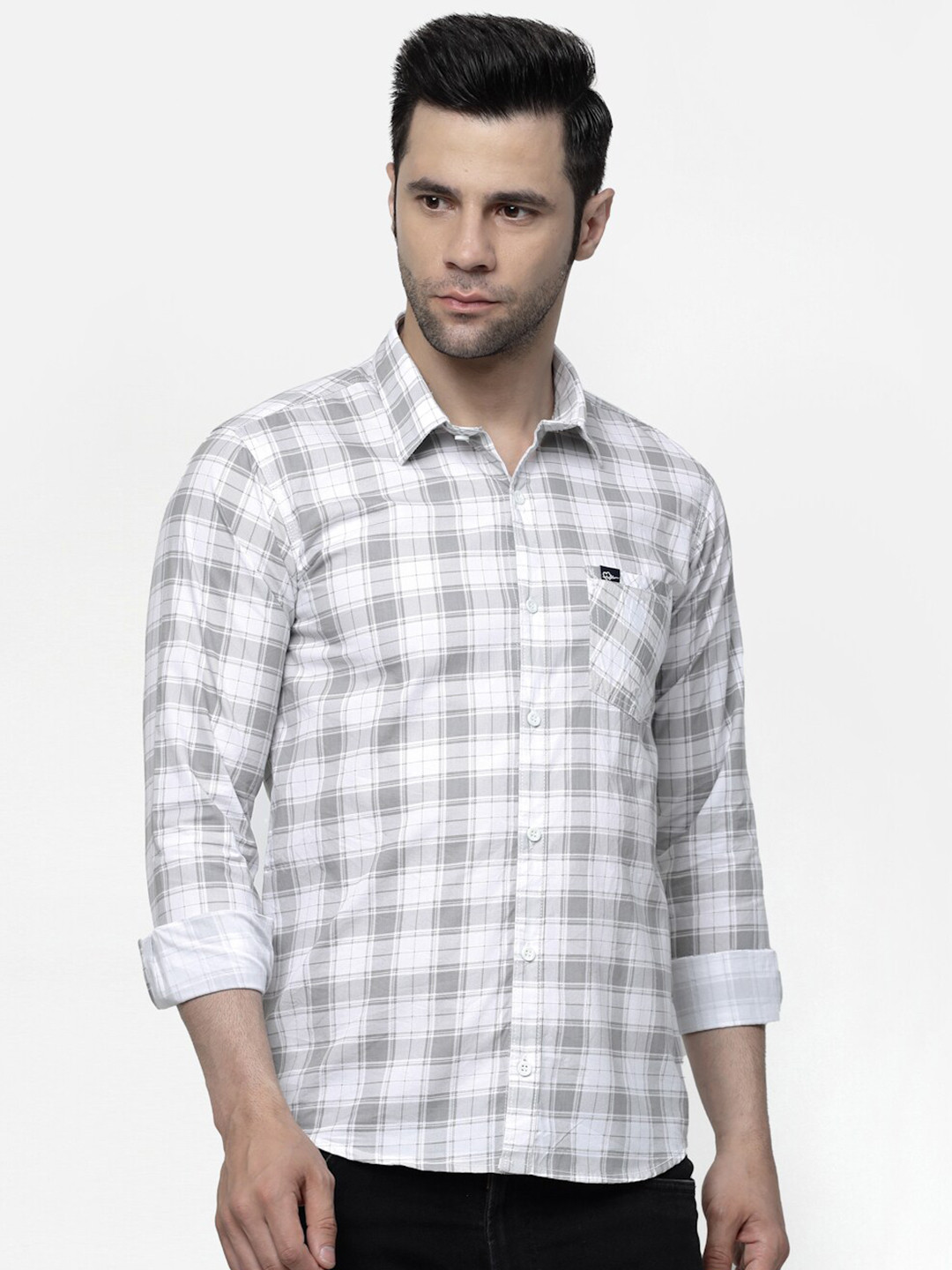 

ADWYN PETER New Tartan Checks Opaque Checked Casual Cotton Shirt, Grey