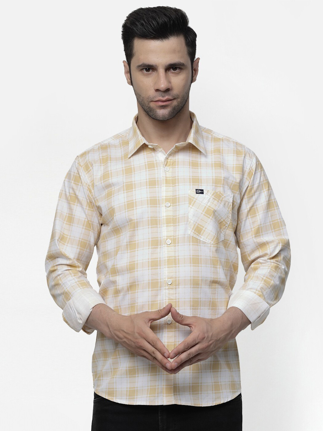 

ADWYN PETER Checked Cotton Casual Shirt, Yellow