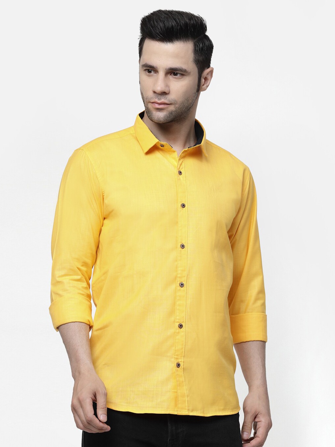 

ADWYN PETER Spread Collar Cotton Casual Shirt, Yellow