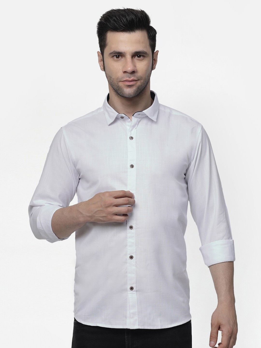 

ADWYN PETER New Opaque Spread Collar Casual Cotton Shirt, White
