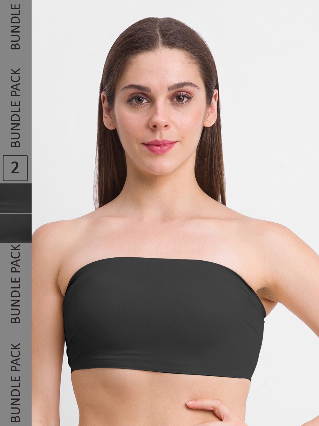 

NOIRA Pack Of 2 Half Coverage Lightly Padded All Day Comfort Seamless Bandeau Bra, Black