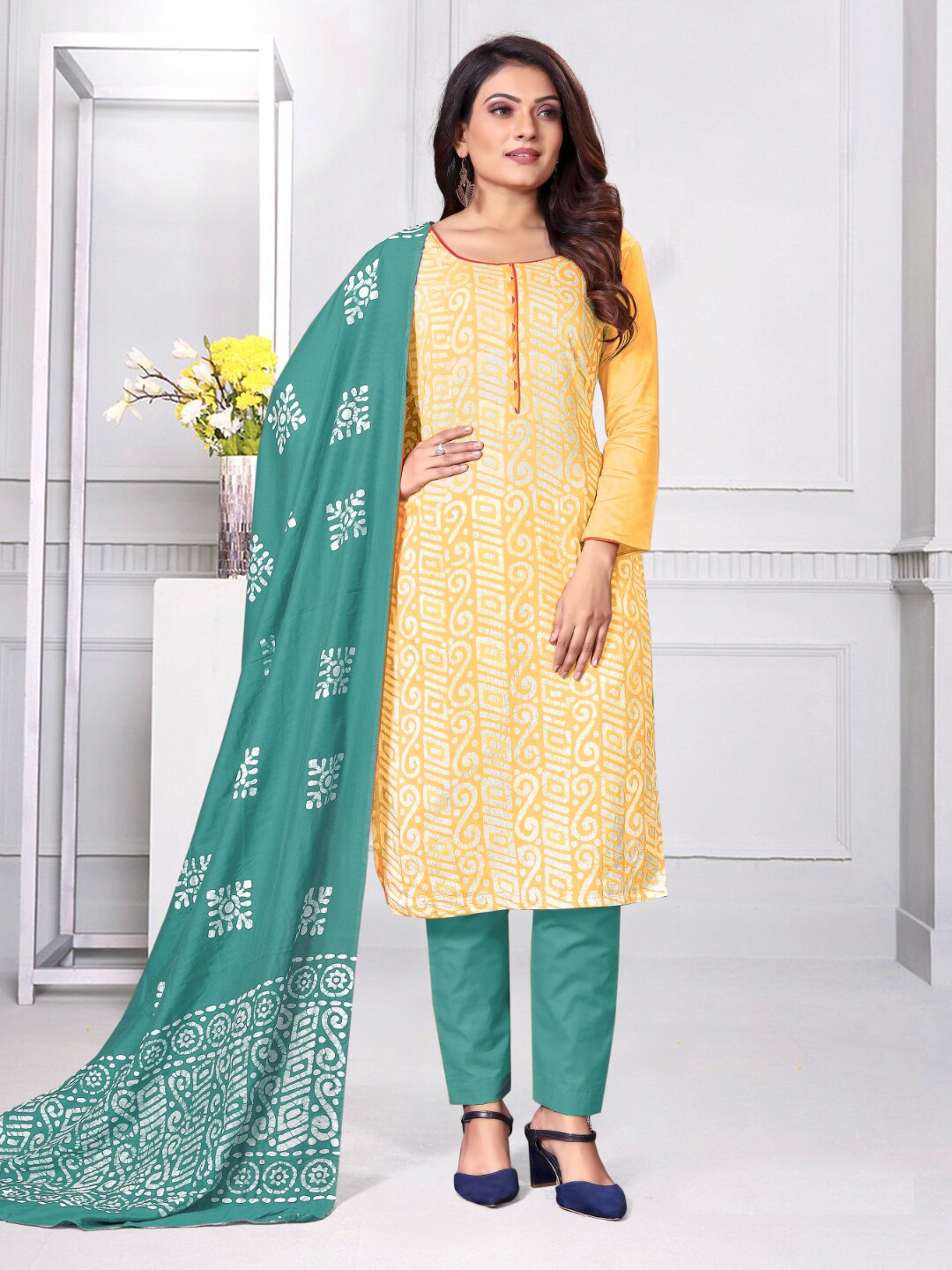

Angroop Printed Unstitched Dress Material, Yellow