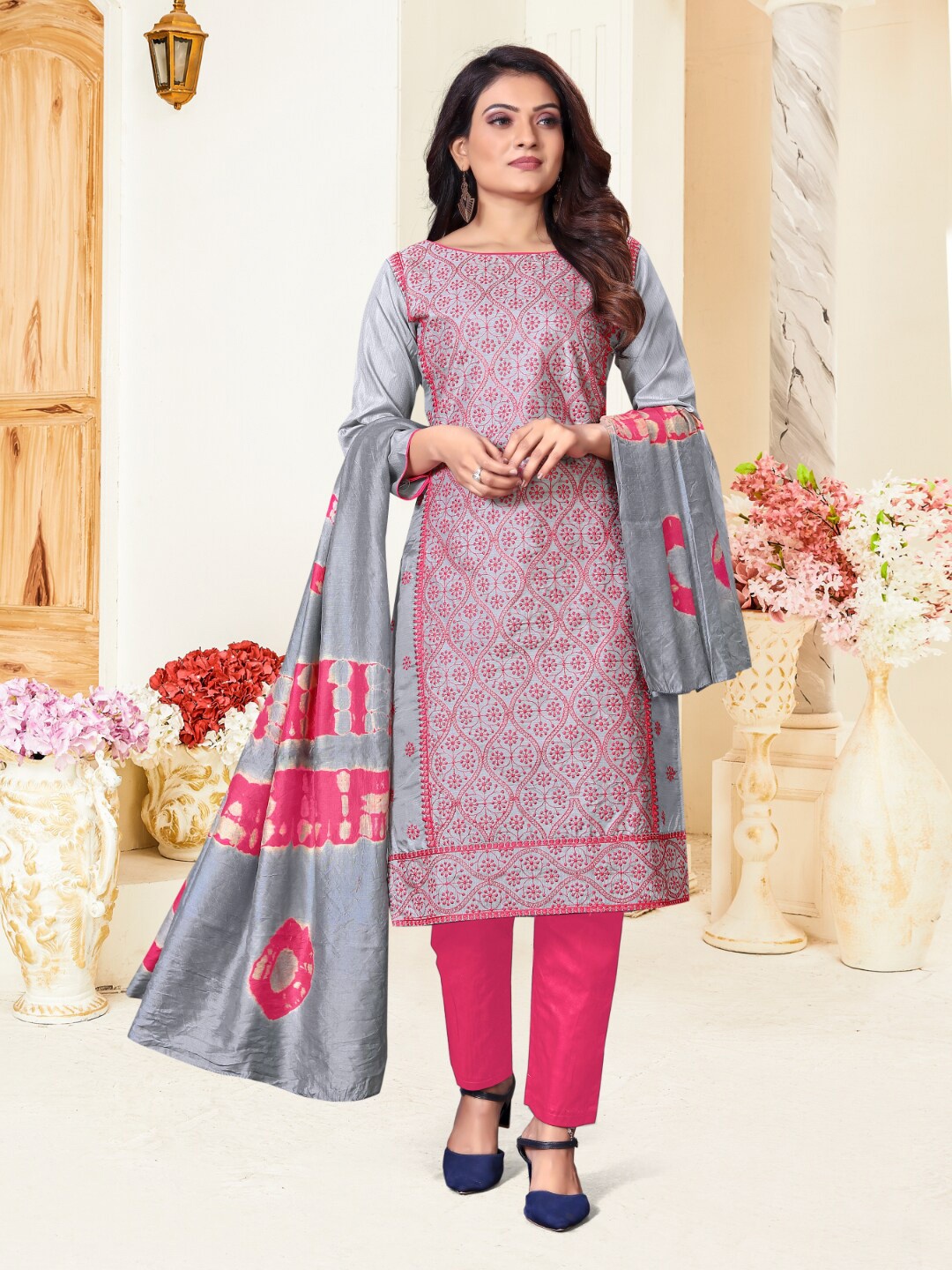 

Angroop Embroidered Unstitched Dress Material, Grey