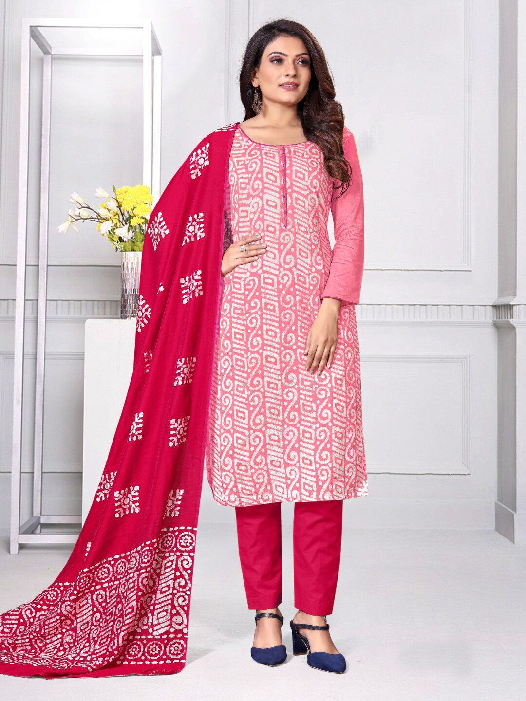 

Angroop Printed Unstitched Dress Material, Pink