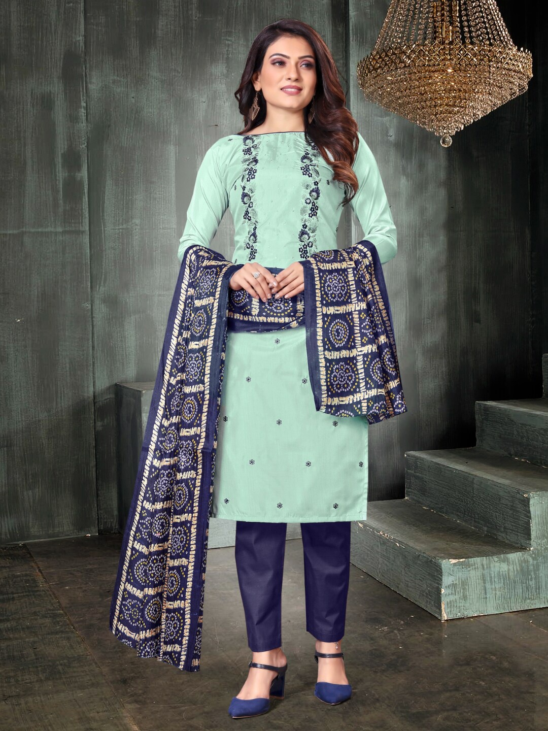 

Angroop Embroidered Art Silk Unstitched Dress Material, Blue