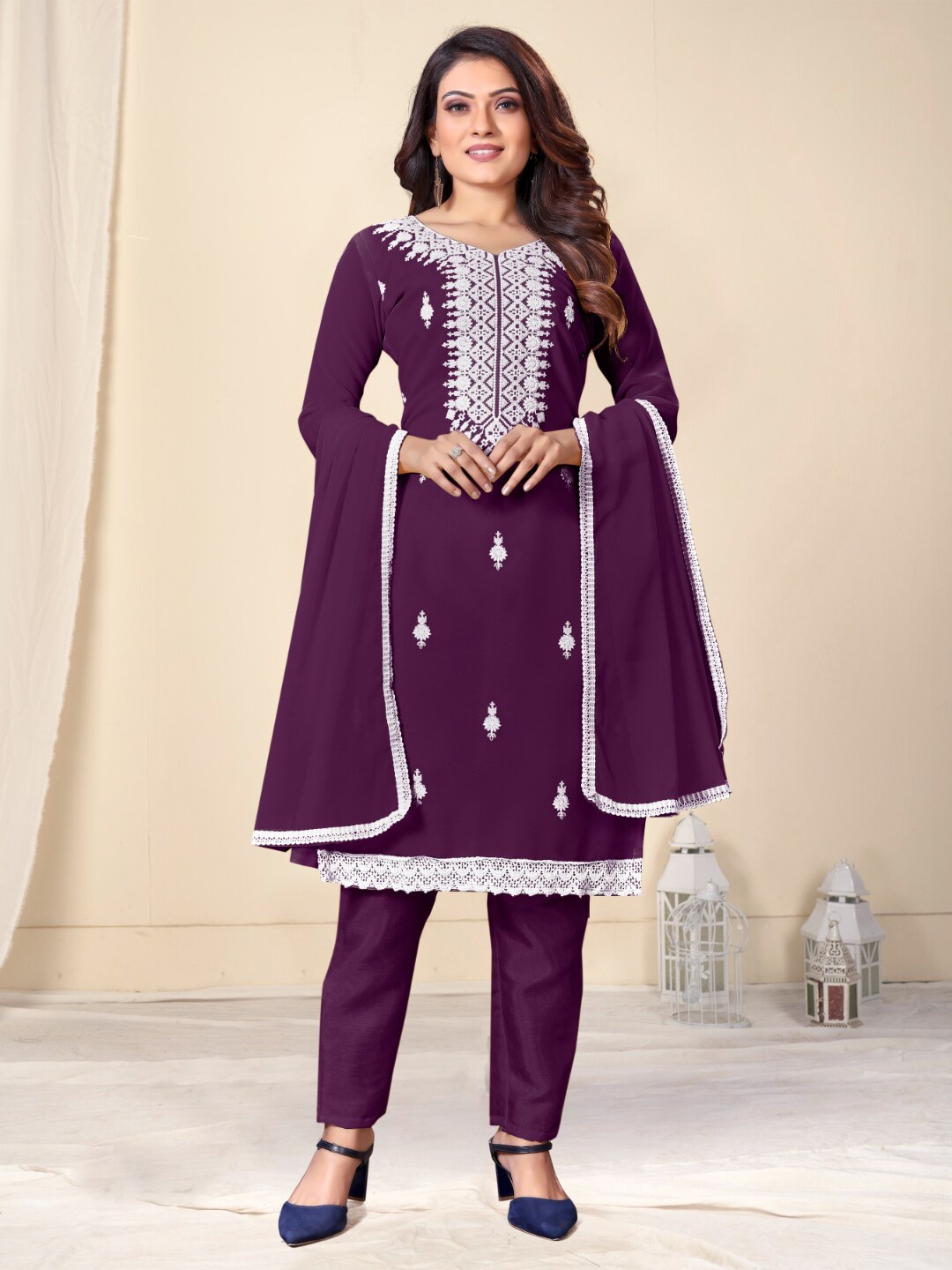 

Angroop Embroidered Unstitched Dress Material, Purple