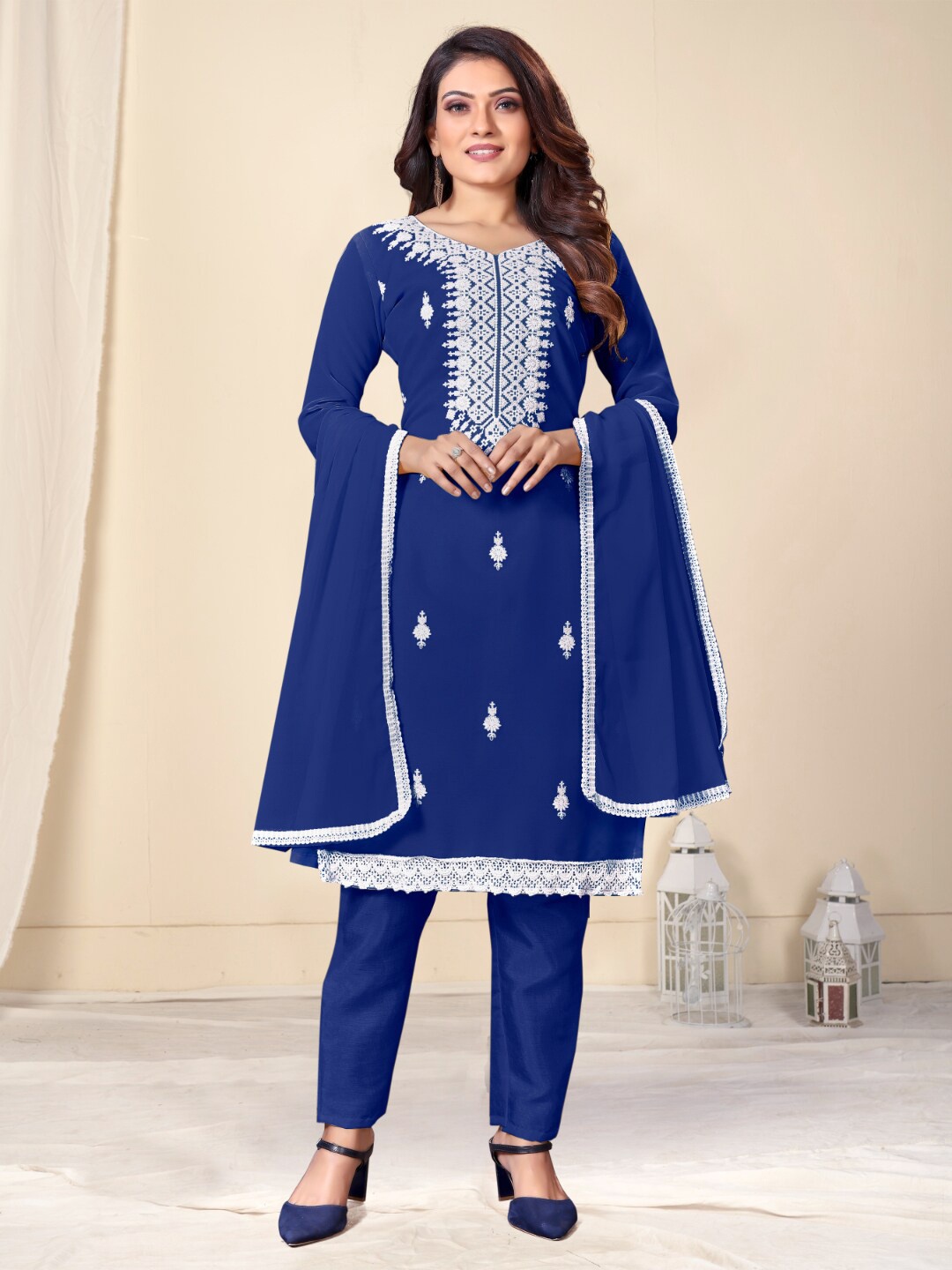 

Angroop Embroidered Unstitched Dress Material, Blue