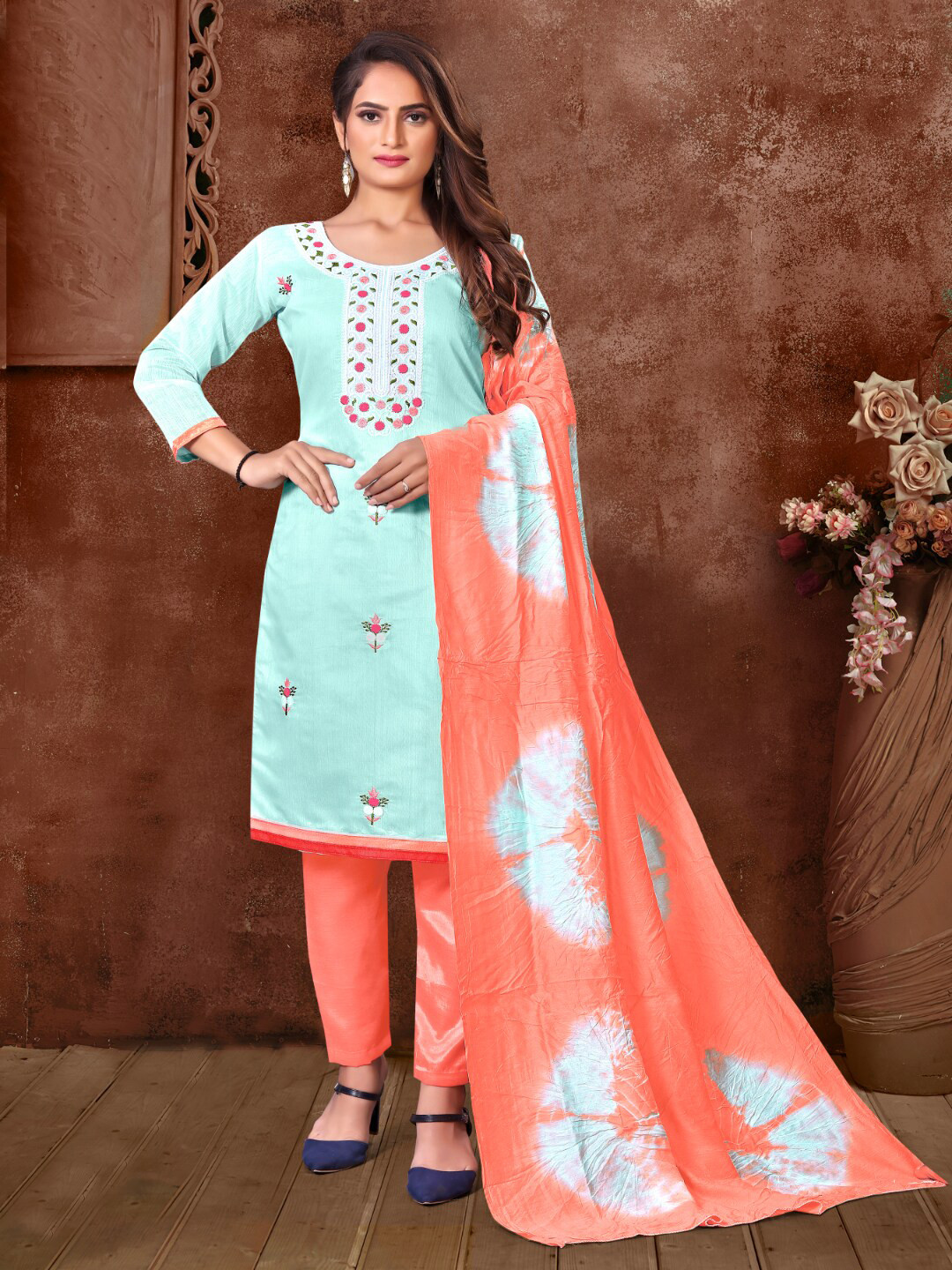 

Angroop Embroidered Unstitched Dress Material, Blue