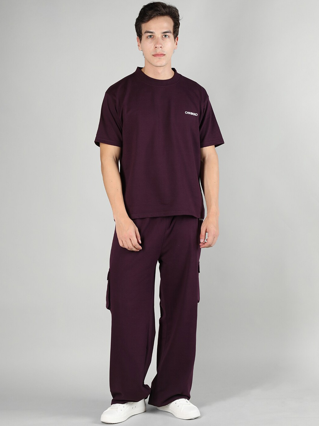 

CHKOKKO Round Neck Short Sleeves Tracksuit, Violet